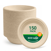 12 oz / 16 oz Wide Sides Leak-Resistant Sugarcane Compostable Bowls｜PFAS-Free, BPA-Free - ECO-Lipak