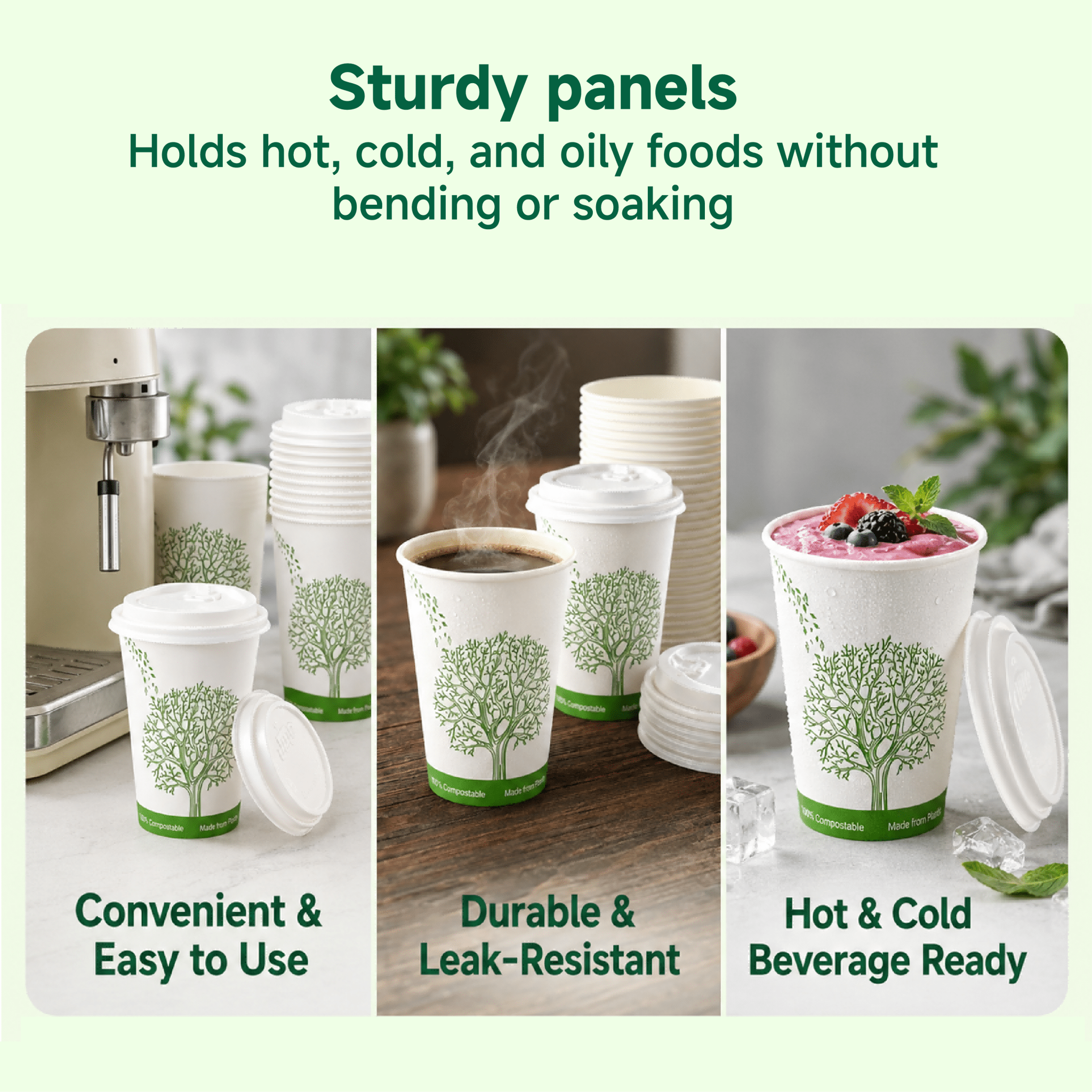 12 oz Multi - Purpose Paper Compostable Cups & CPLA Lids｜Eco - Friendly, BPA - Free - ECO - Lipak