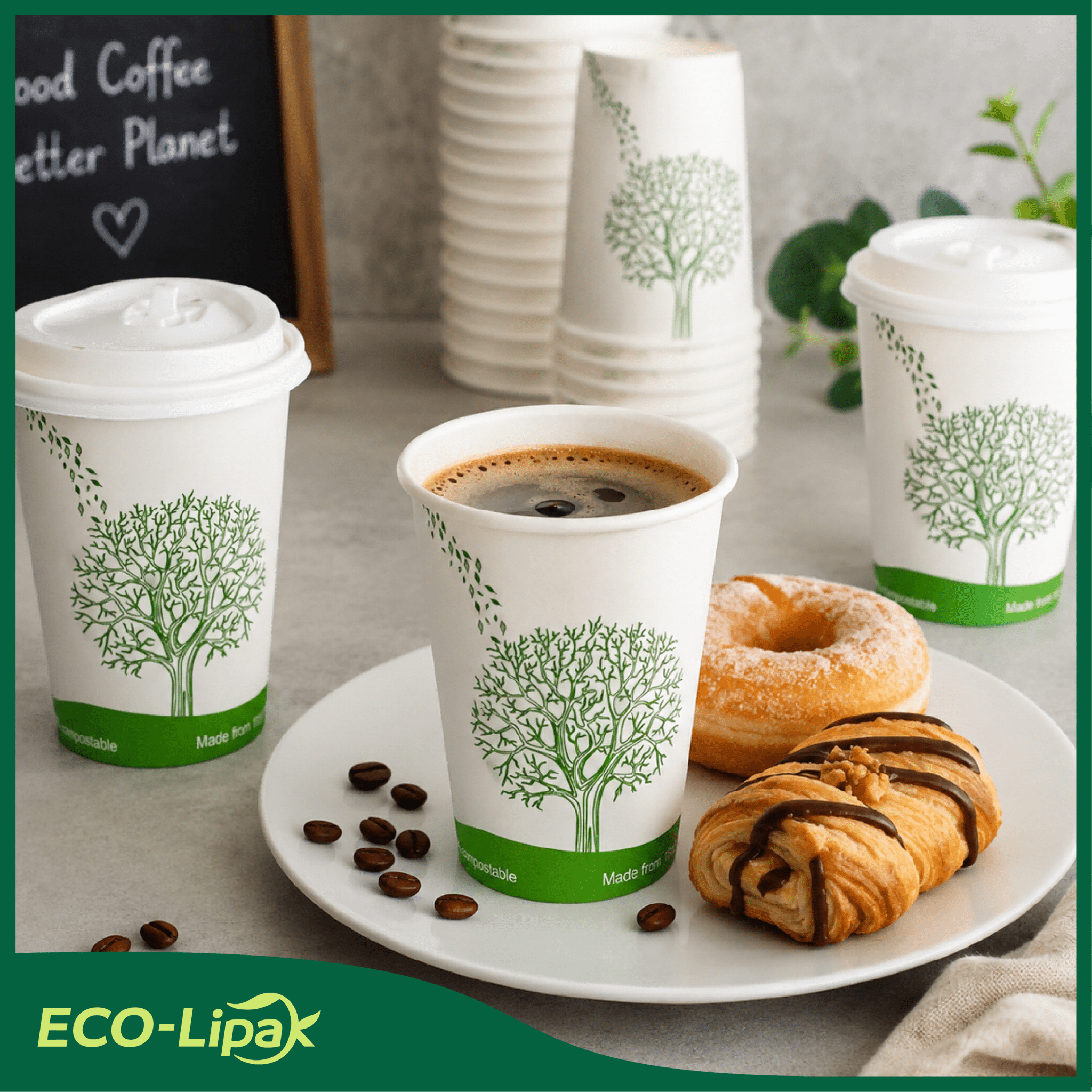 12 oz Multi - Purpose Paper Compostable Cups & CPLA Lids｜Eco - Friendly, BPA - Free - ECO - Lipak