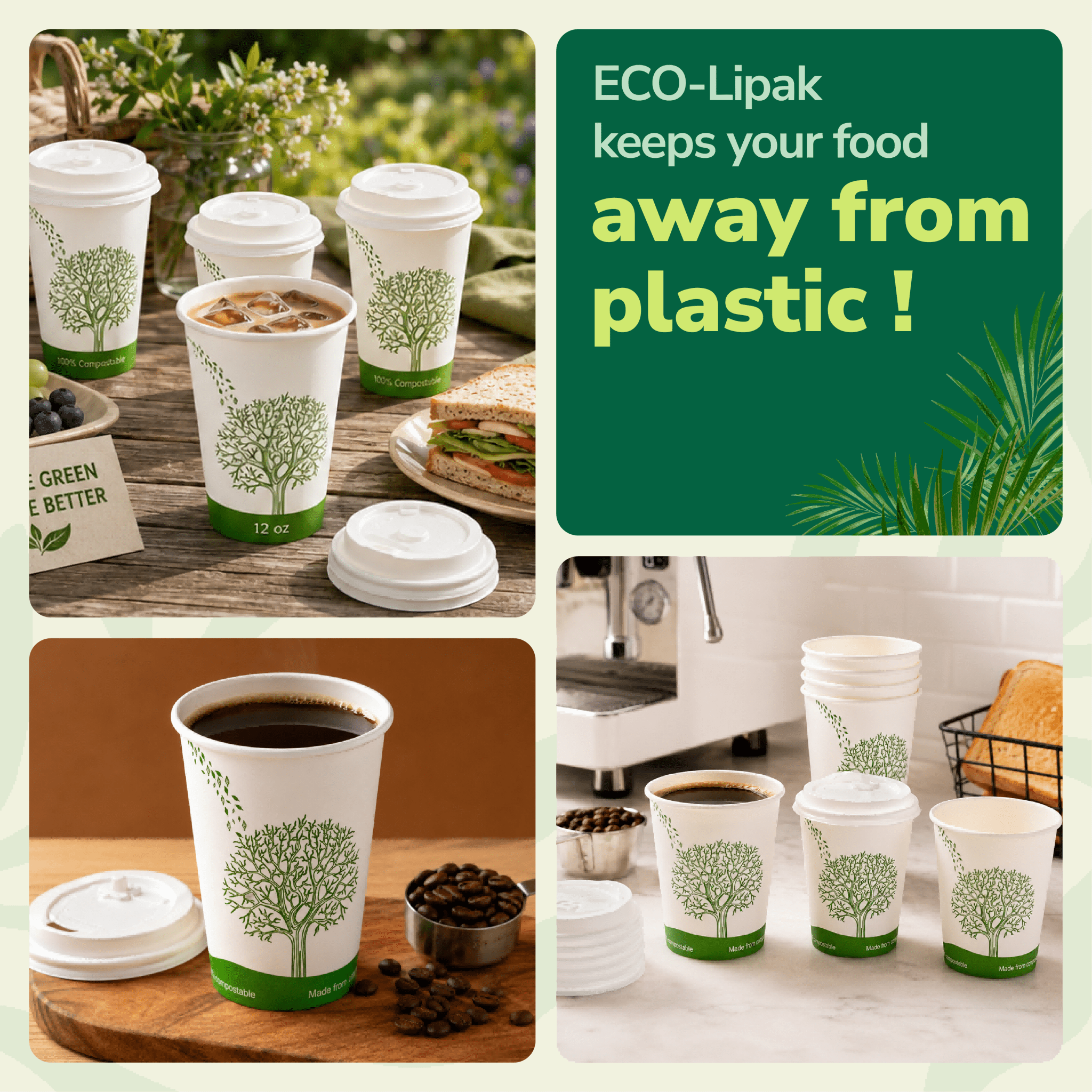 12 oz Multi - Purpose Paper Compostable Cups & CPLA Lids｜Eco - Friendly, BPA - Free - ECO - Lipak
