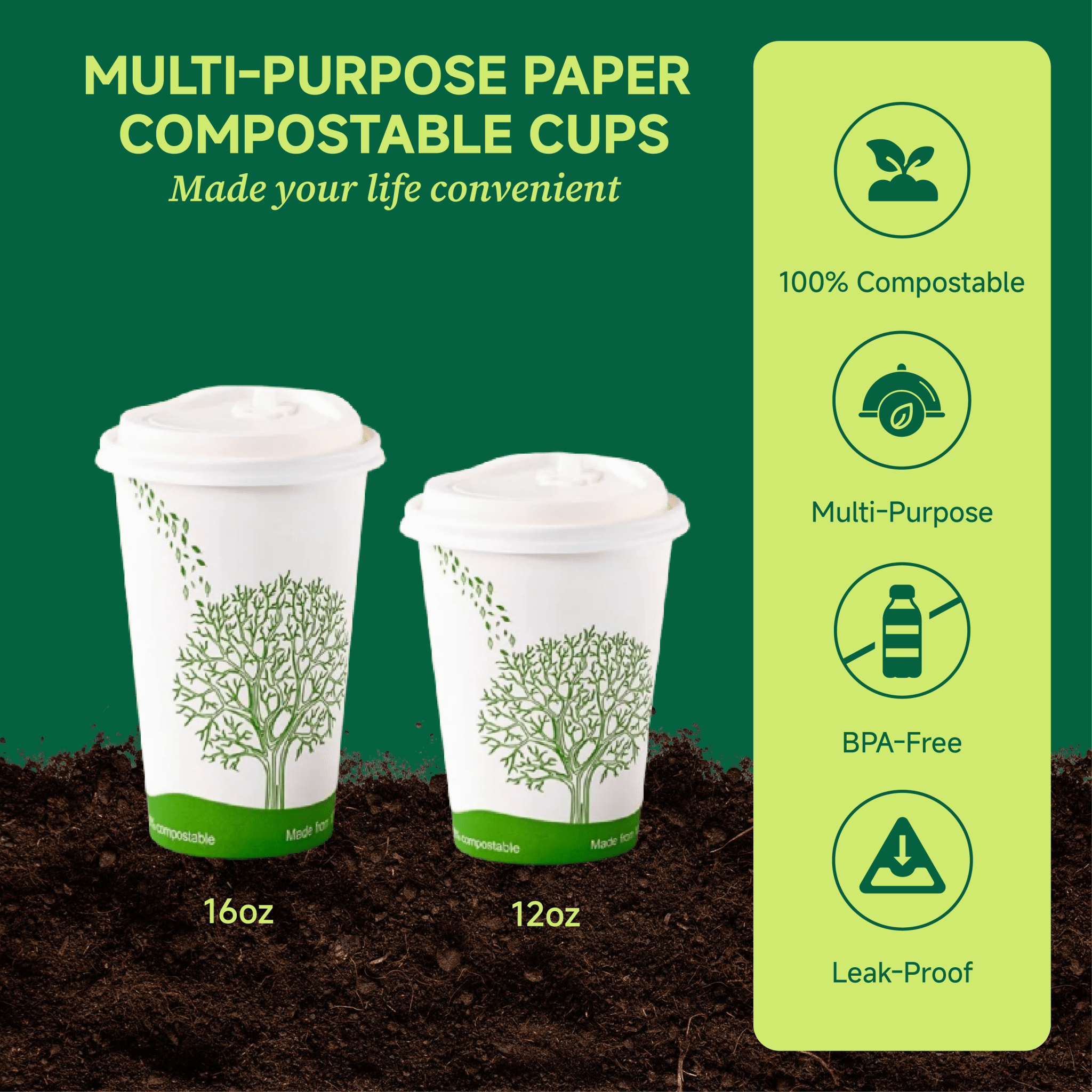 12 oz Multi - Purpose Paper Compostable Cups & CPLA Lids｜Eco - Friendly, BPA - Free - ECO - Lipak