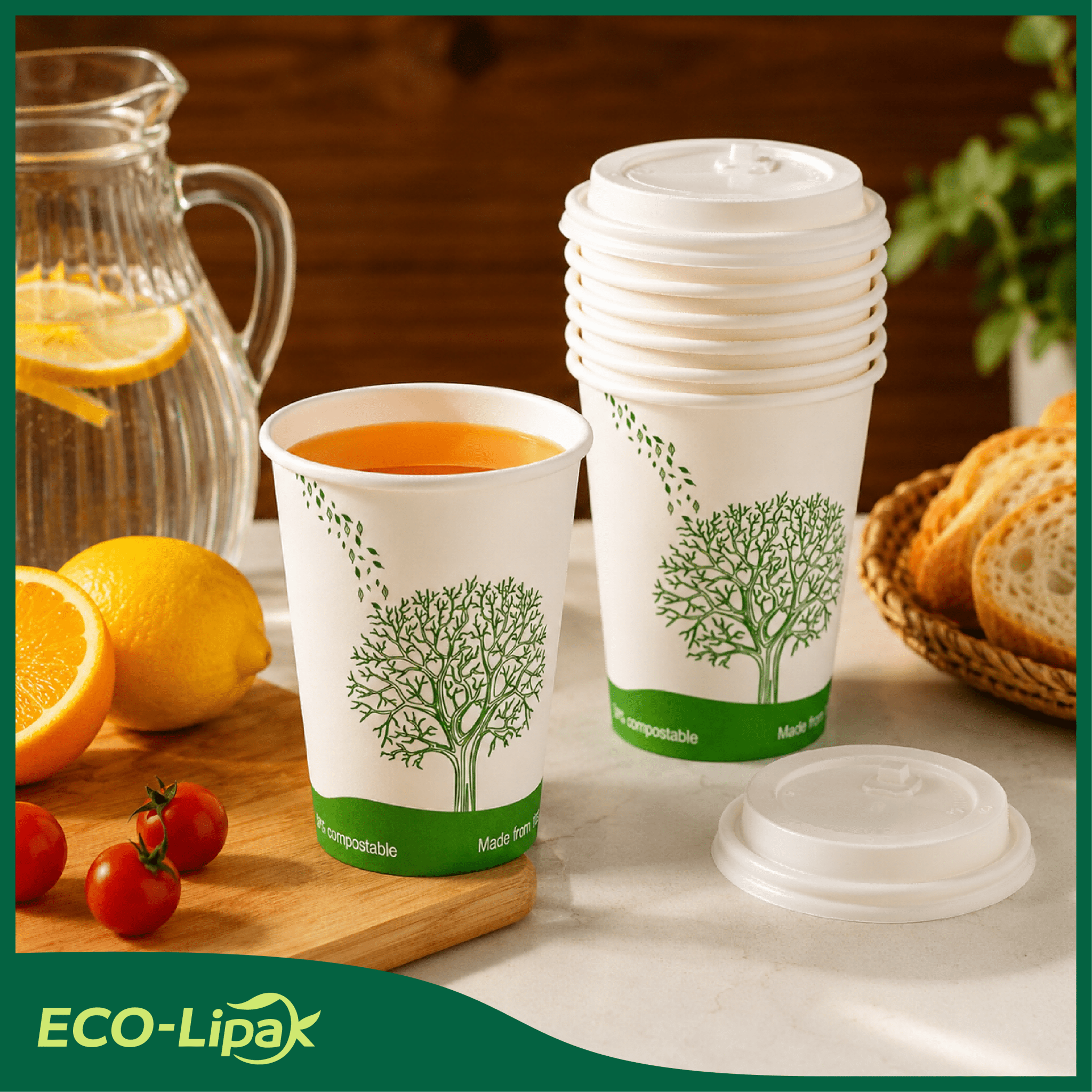 12 oz Multi - Purpose Paper Compostable Cups & CPLA Lids｜Eco - Friendly, BPA - Free - ECO - Lipak