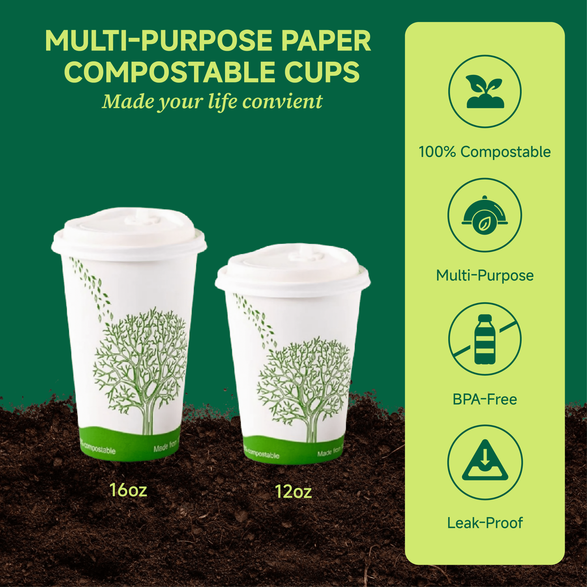 12 oz Multi - Purpose Paper Compostable Cups & CPLA Lids｜Eco - Friendly, BPA - Free - ECO - Lipak