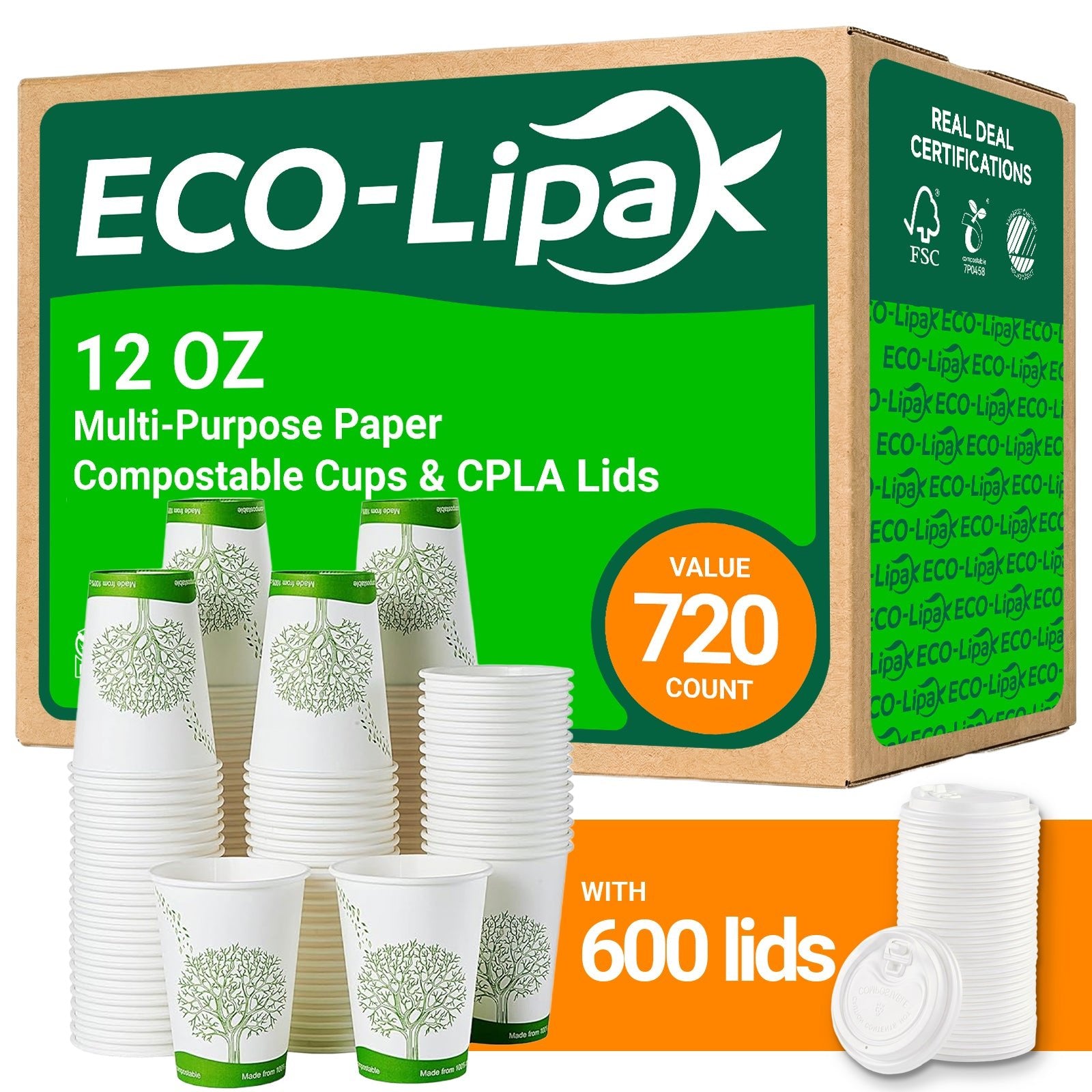 12 oz Multi - Purpose Paper Compostable Cups & CPLA Lids｜Eco - Friendly, BPA - Free - ECOlipak