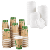 12 oz Natural Compostable Paper Coffee Cups & CPLA Lids｜Leak-Resistant, BPA-Free - ECO-Lipak