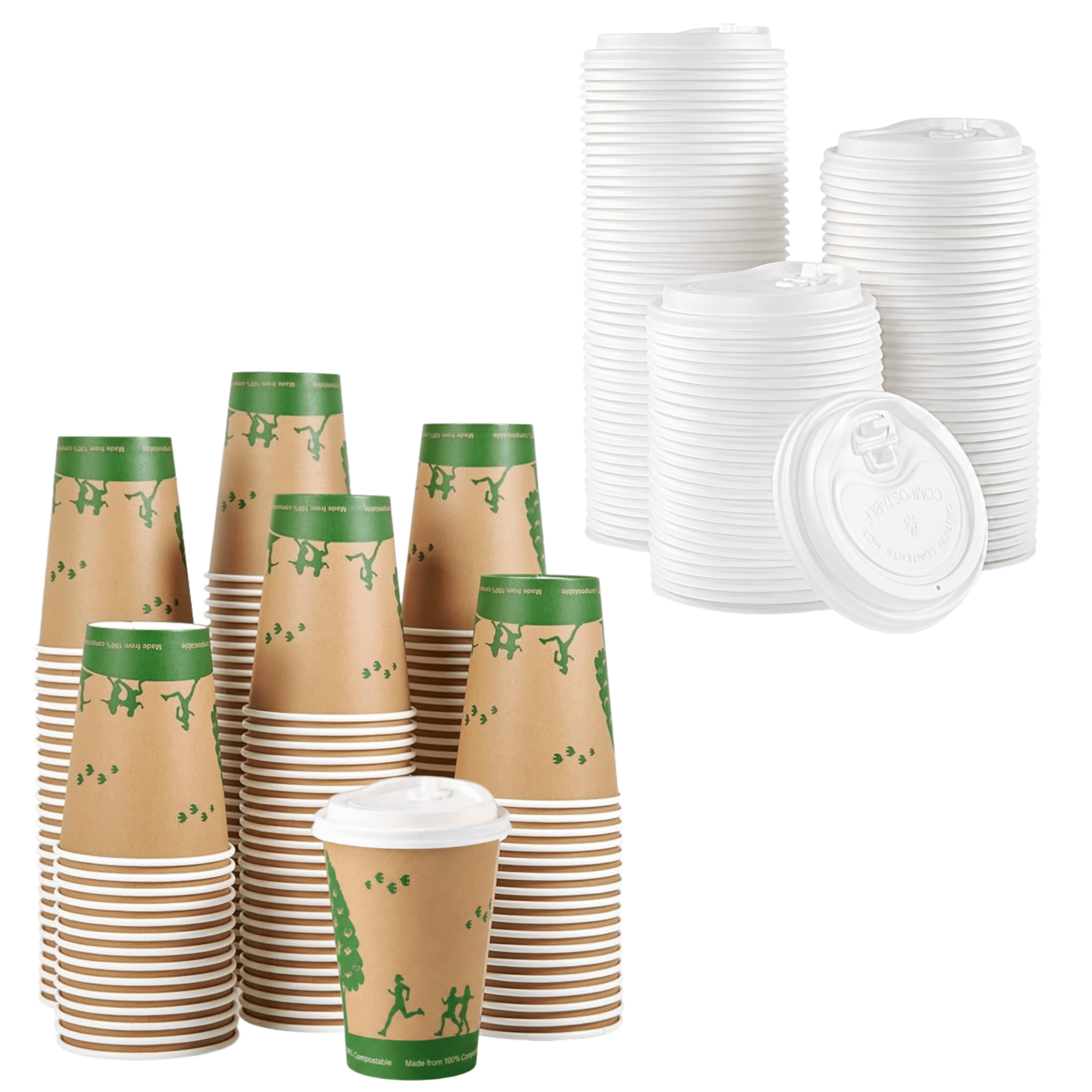 12 oz Natural Compostable Paper Coffee Cups & CPLA Lids｜Leak-Resistant, BPA-Free - ECO-Lipak