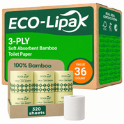 12 rolls 3-ply Lint-Free Absorbent Tree-Free Bamboo Toilet Paper | PFAS-Free, Non-Toxic - ECO-Lipak