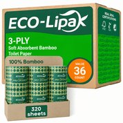 12 rolls 3-ply Unbleached Soft Bamboo Toilet Paper | PFAS-Free, Hypoallergenic - ECO-Lipak