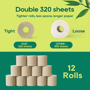 12 rolls 3 - ply Unbleached Soft Bamboo Toilet Paper | PFAS - Free, Hypoallergenic - ECOlipak