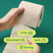 12 rolls 3 - ply Unbleached Soft Bamboo Toilet Paper | PFAS - Free, Hypoallergenic - ECOlipak