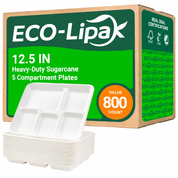 Wholesale Compostable Sugarcane 5-Compartment Plates – 10 in / 12.5 in | Bulk Cartons
