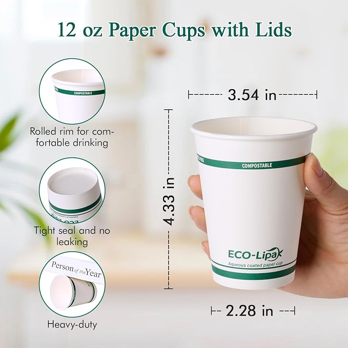 Vasos Compostables Ecológicos para Bebidas Calientes｜Sin BPA, Sin Plástico