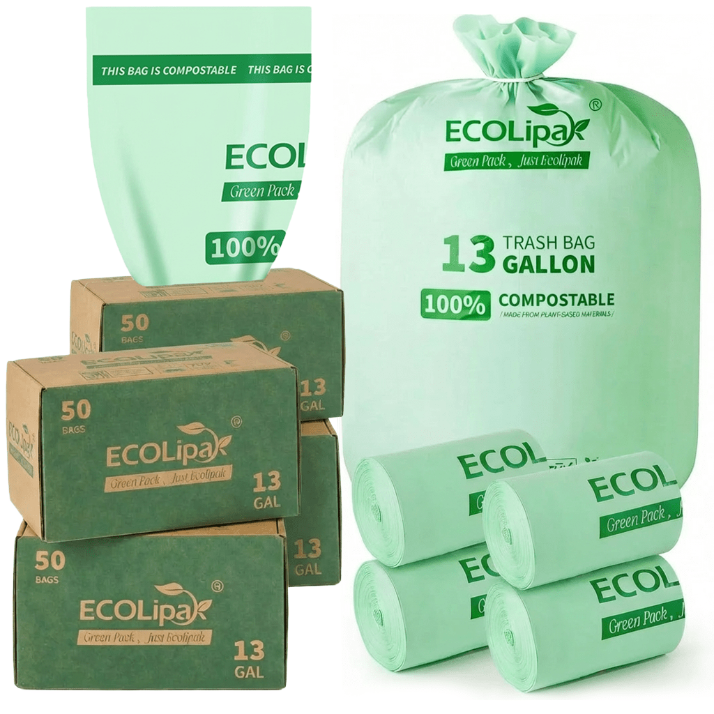 55 Gallon Heavy - Duty Durable Compostable Trash Bags for Kitchen, Office &amp; Lawn, Yard｜BPI Certified, OK Compost - ECOlipak