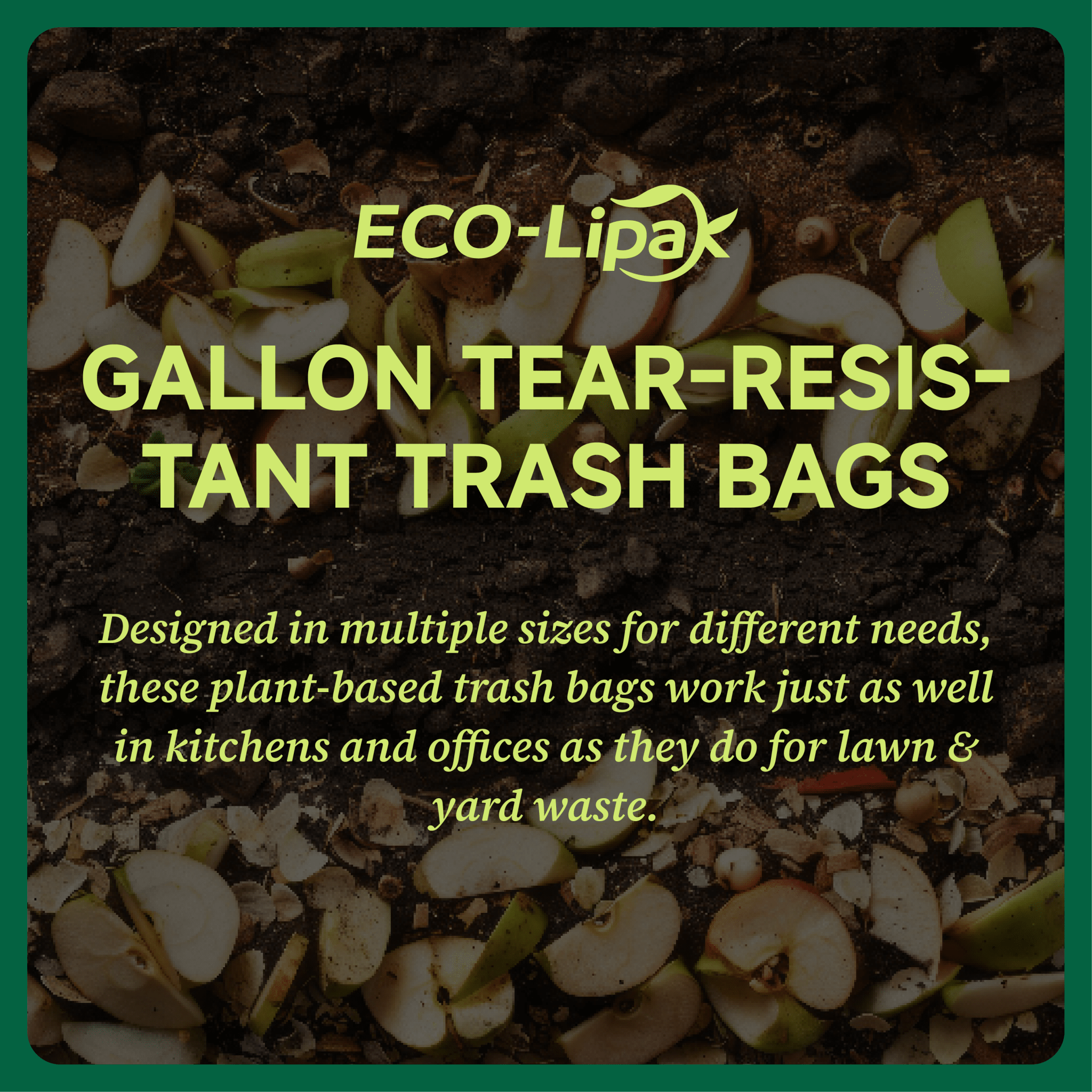 13/33/55 Gallon Tear - Resistant PLA Compostable Trash Bags for Kitchen, Office & Lawn, Yard｜BPI Certified, OK Compost - ECO - Lipak