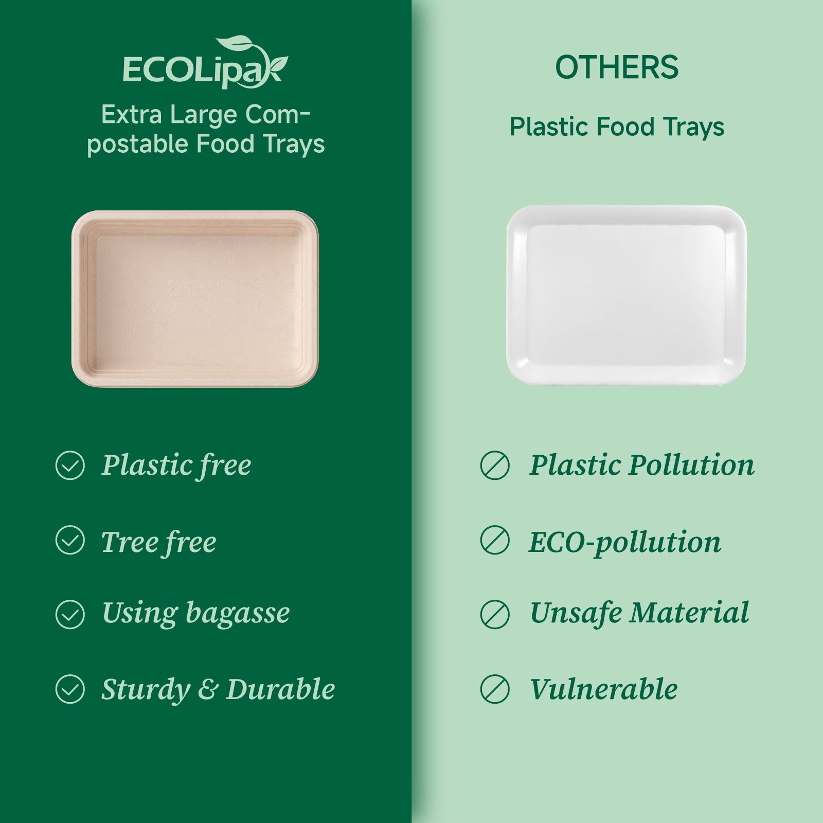 14 in Disposable Cutting - Resistant Compostable Trays｜BPI Certified, PFAS - Free - ECOlipak