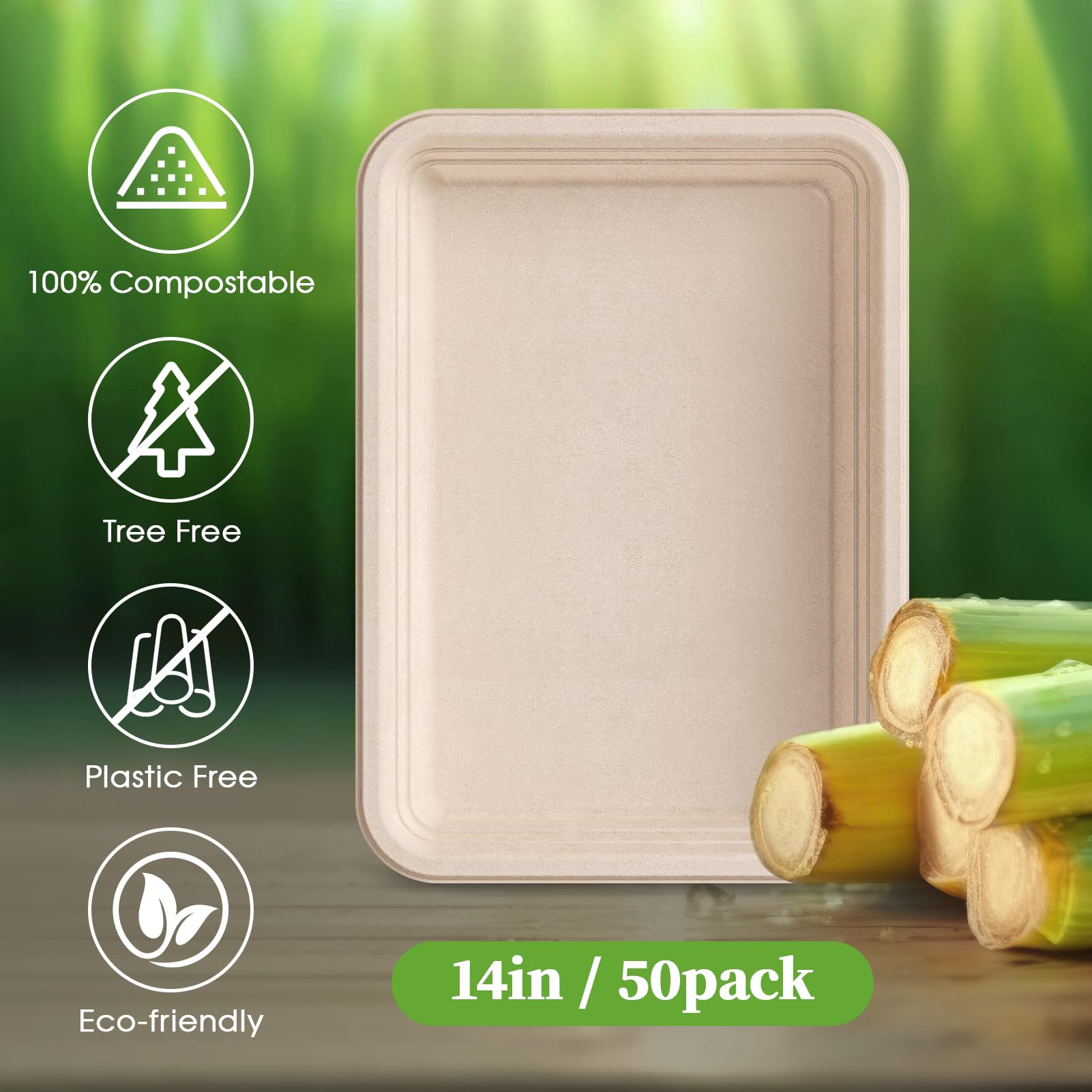 14 in Disposable Cutting - Resistant Compostable Trays｜BPI Certified, PFAS - Free - ECOlipak