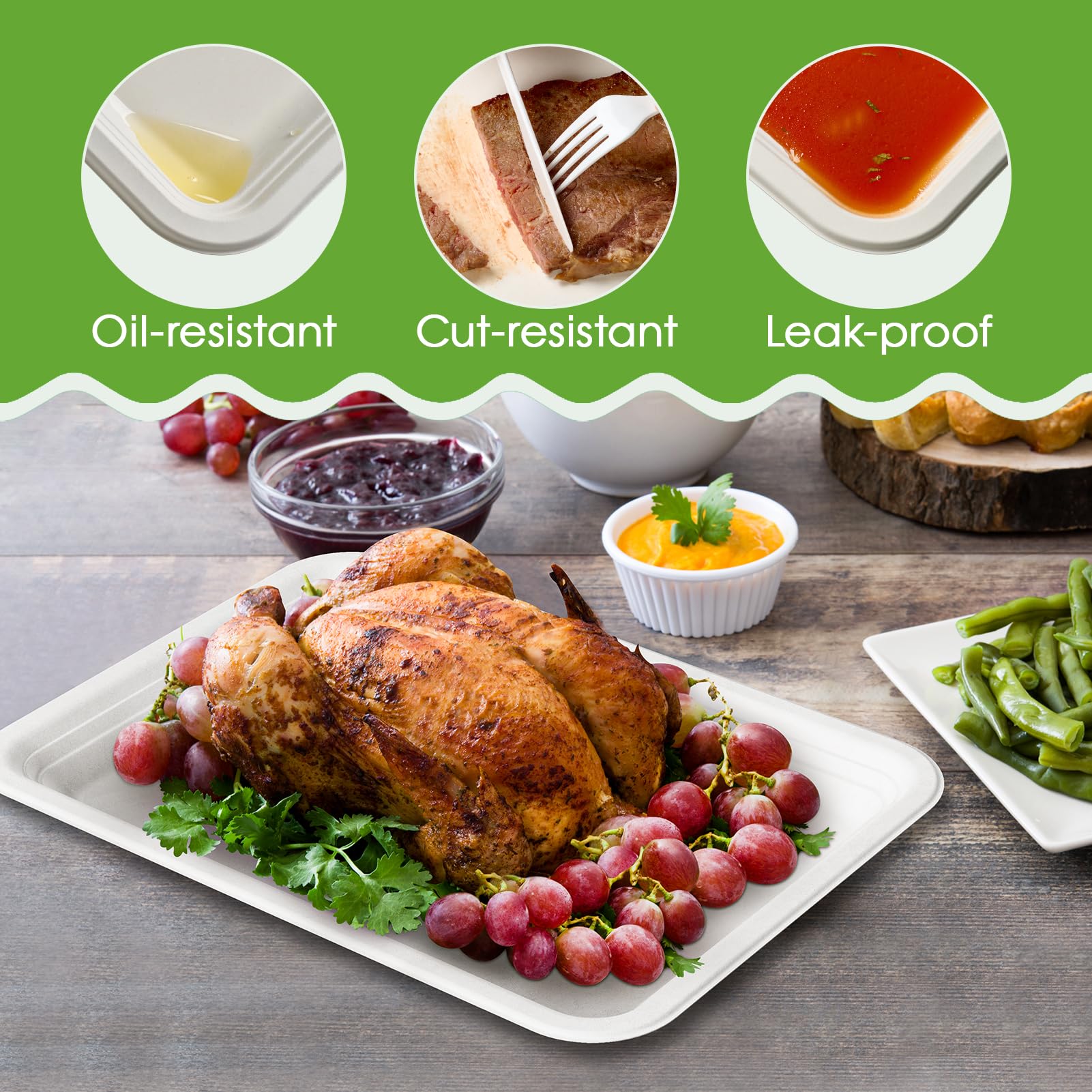 14 in Disposable Cutting - Resistant Compostable Trays｜BPI Certified, PFAS - Free - ECOlipak