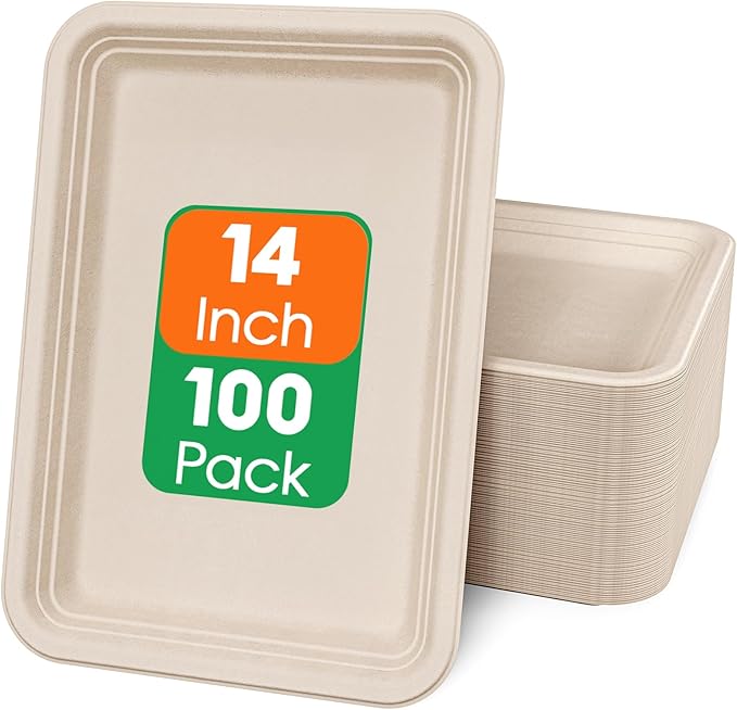 14 in Disposable Cutting - Resistant Compostable Trays｜BPI Certified, PFAS - Free - ECOlipak