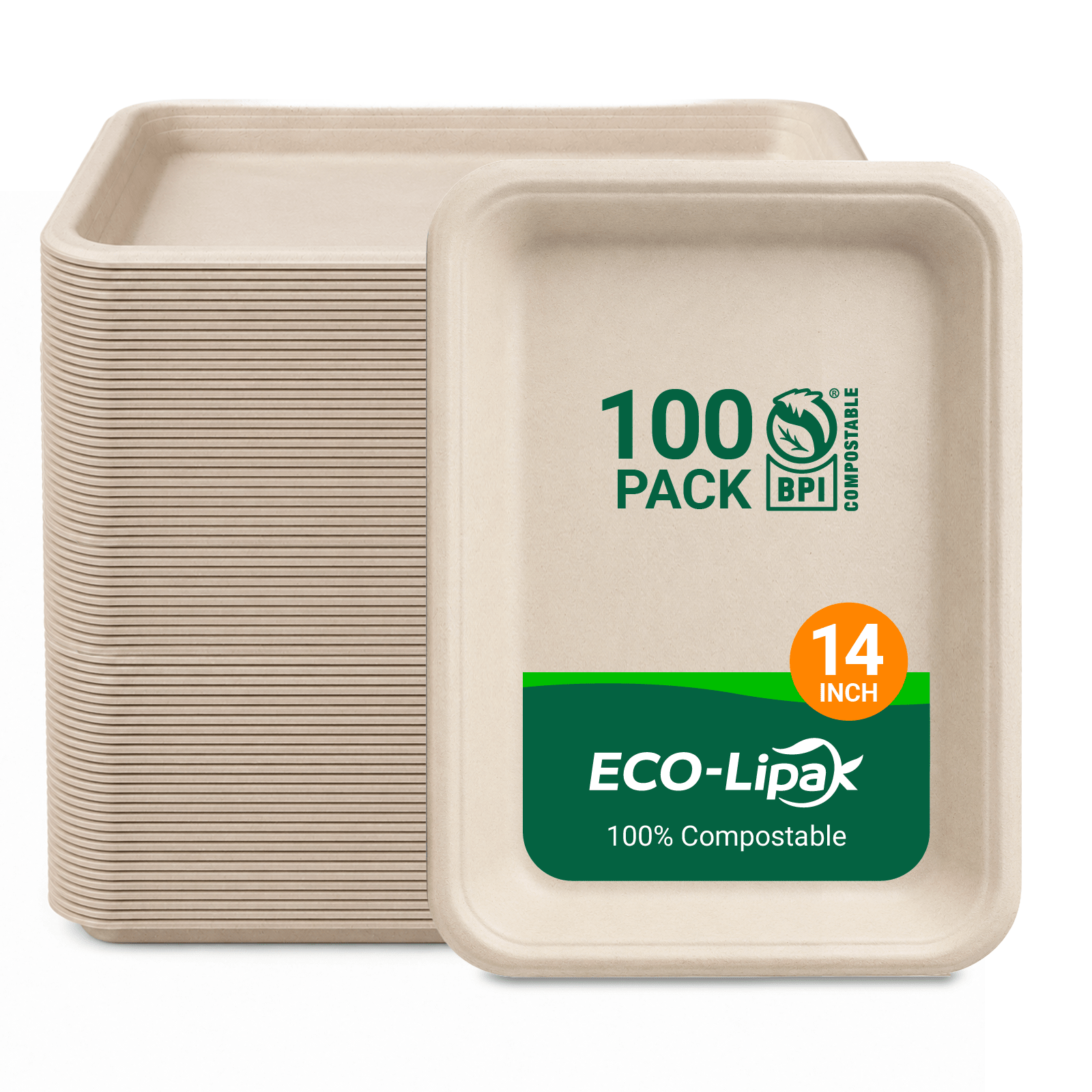 14 in Disposable Cutting-Resistant Compostable Trays｜BPI Certified, PFAS-Free, BPA-Free - ECO-Lipak