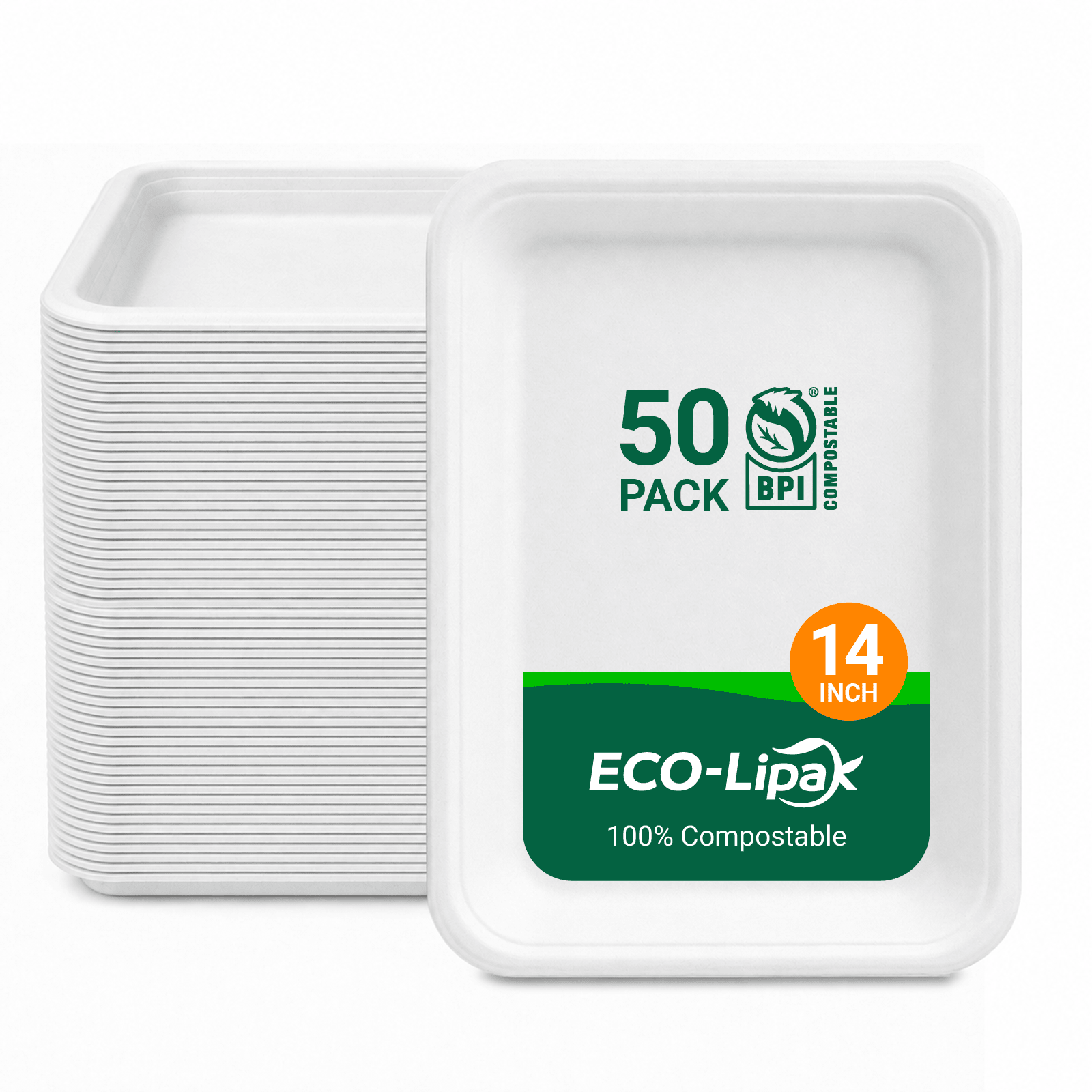 14 in Disposable Cutting-Resistant Compostable Trays｜BPI Certified, PFAS-Free, BPA-Free - ECO-Lipak