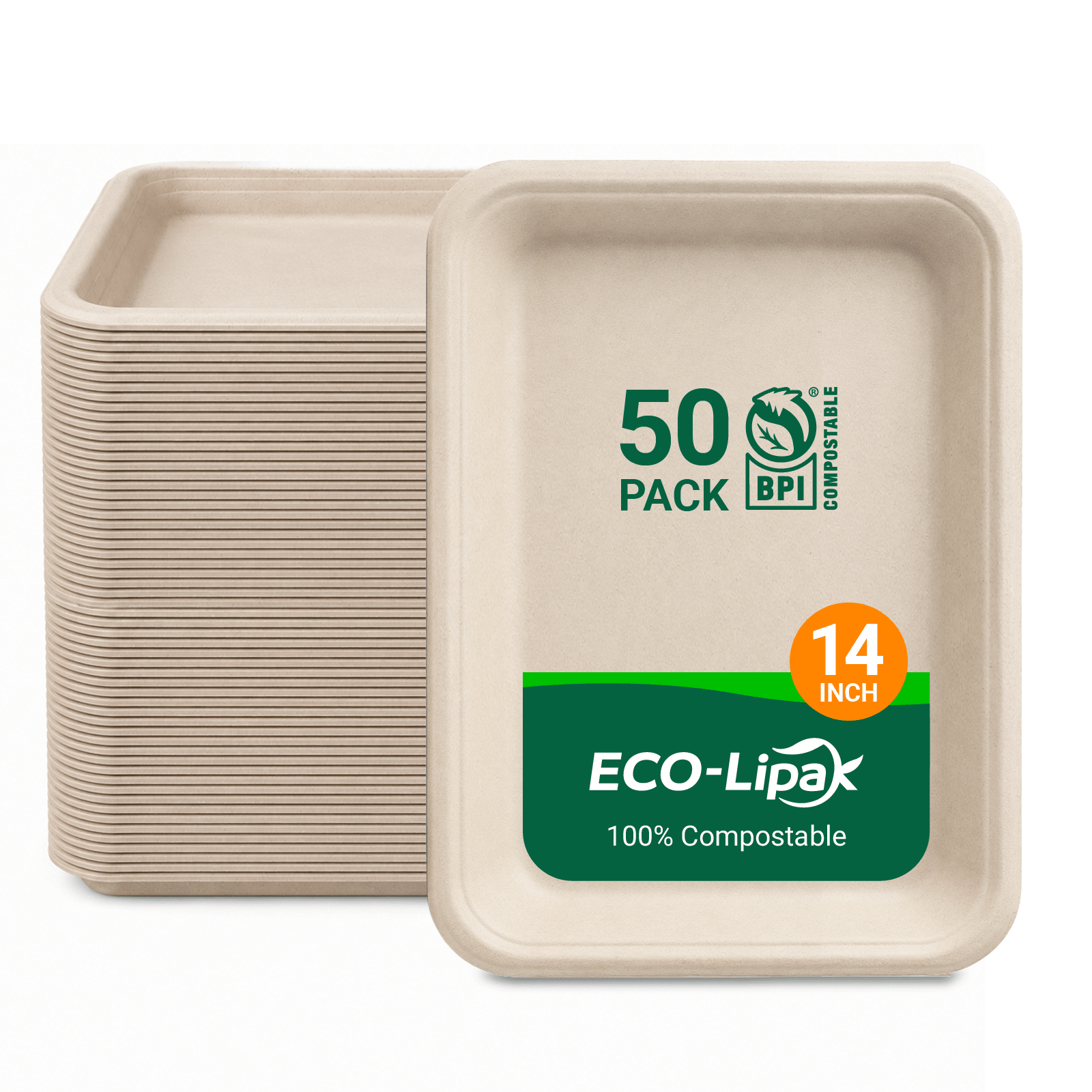 14 in Disposable Cutting-Resistant Compostable Trays｜BPI Certified, PFAS-Free, BPA-Free - ECO-Lipak