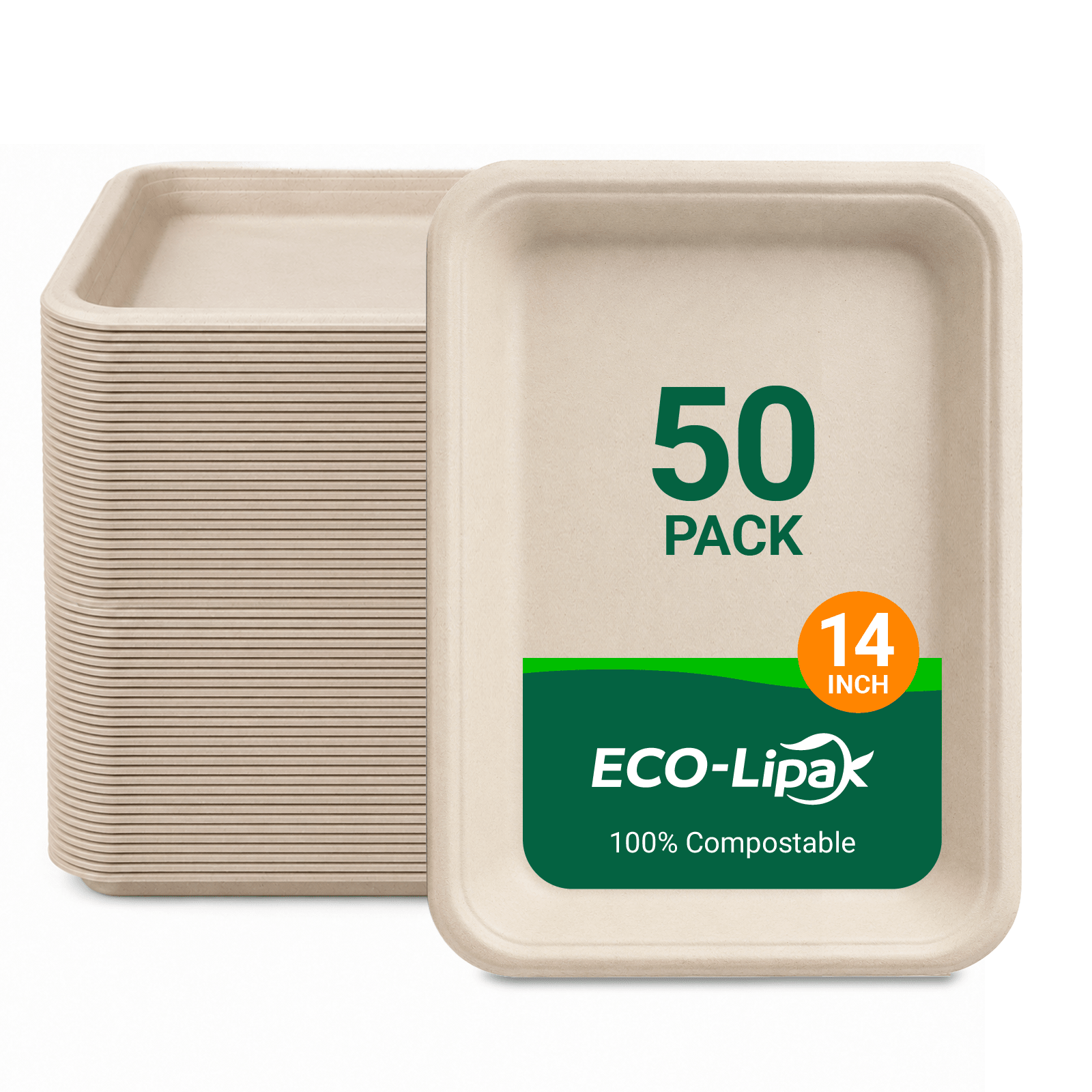14 in Disposable Cutting-Resistant Compostable Trays｜PFAS-Free, BPA-Free - ECO-Lipak
