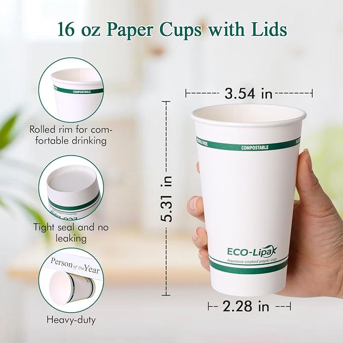 Vasos Compostables Ecológicos para Bebidas Calientes｜Sin BPA, Sin Plástico
