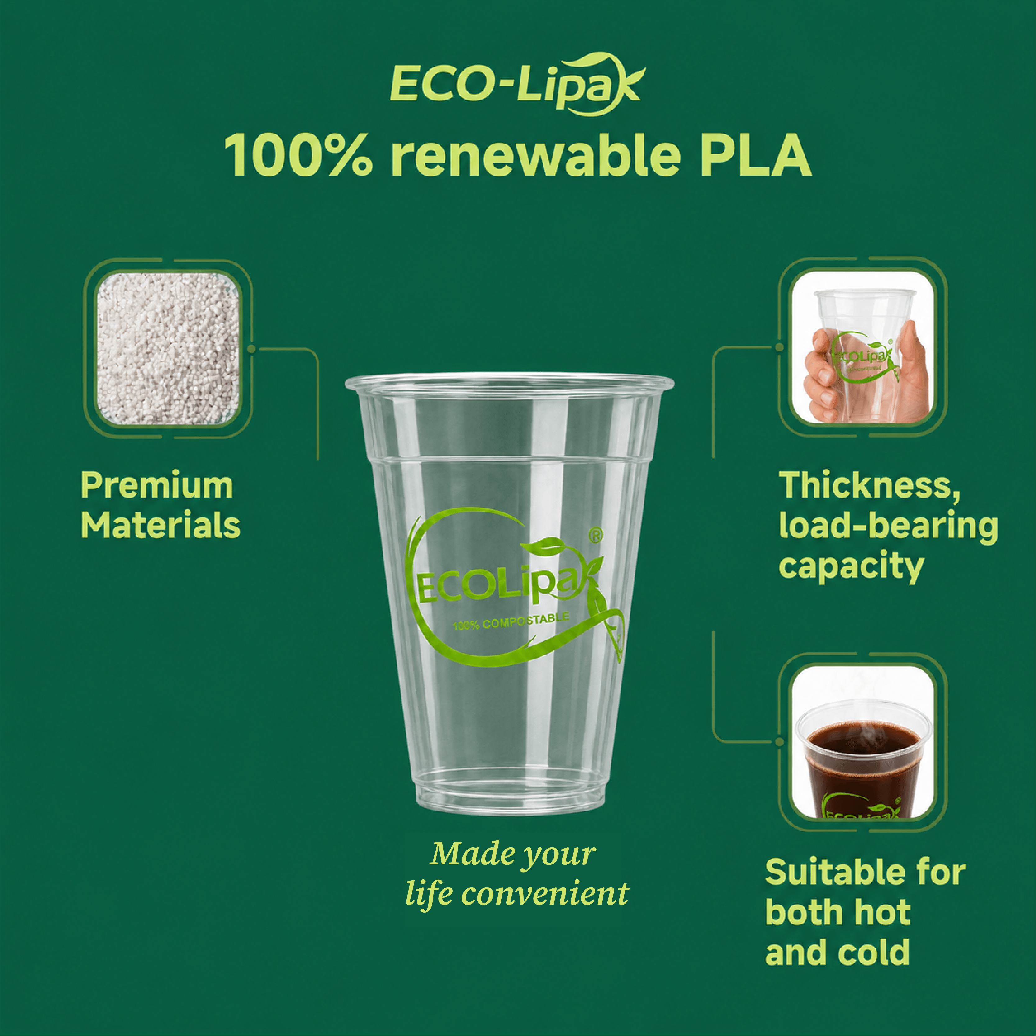 Clear Pliable Durable Compostable Cold Cup｜BPI Certified, PFAS-Free