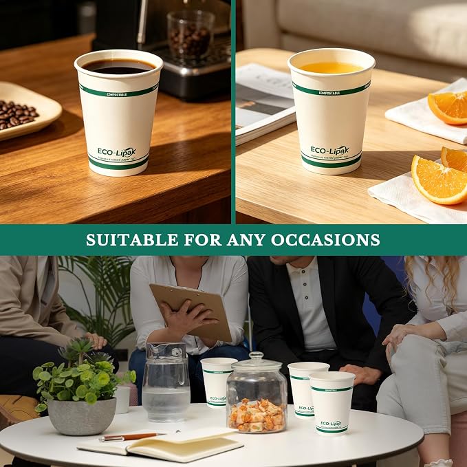 Vasos Compostables Ecológicos para Bebidas Calientes｜Sin BPA, Sin Plástico