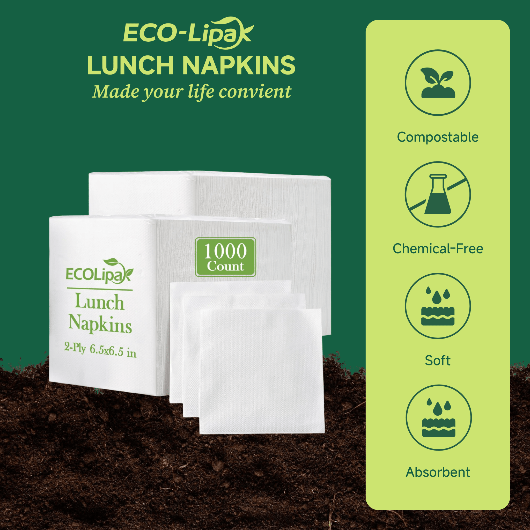 2 - ply Disposable Multi - Purpose Cocktail Napkins｜Chemical - Free, Toxin - Free - ECO - Lipak