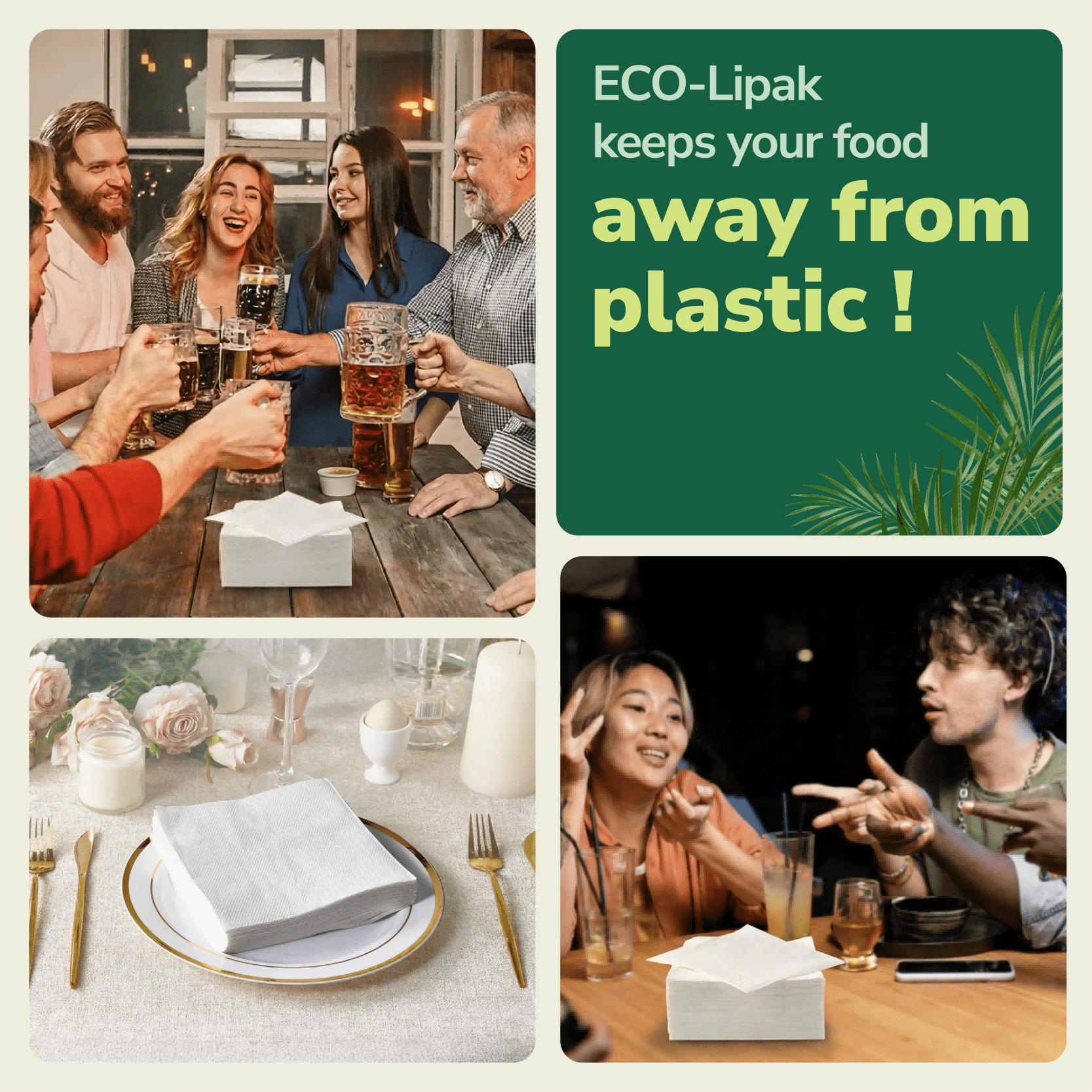 2 - ply Disposable Multi - Purpose Cocktail Napkins｜Chemical - Free, Toxin - Free - ECO - Lipak