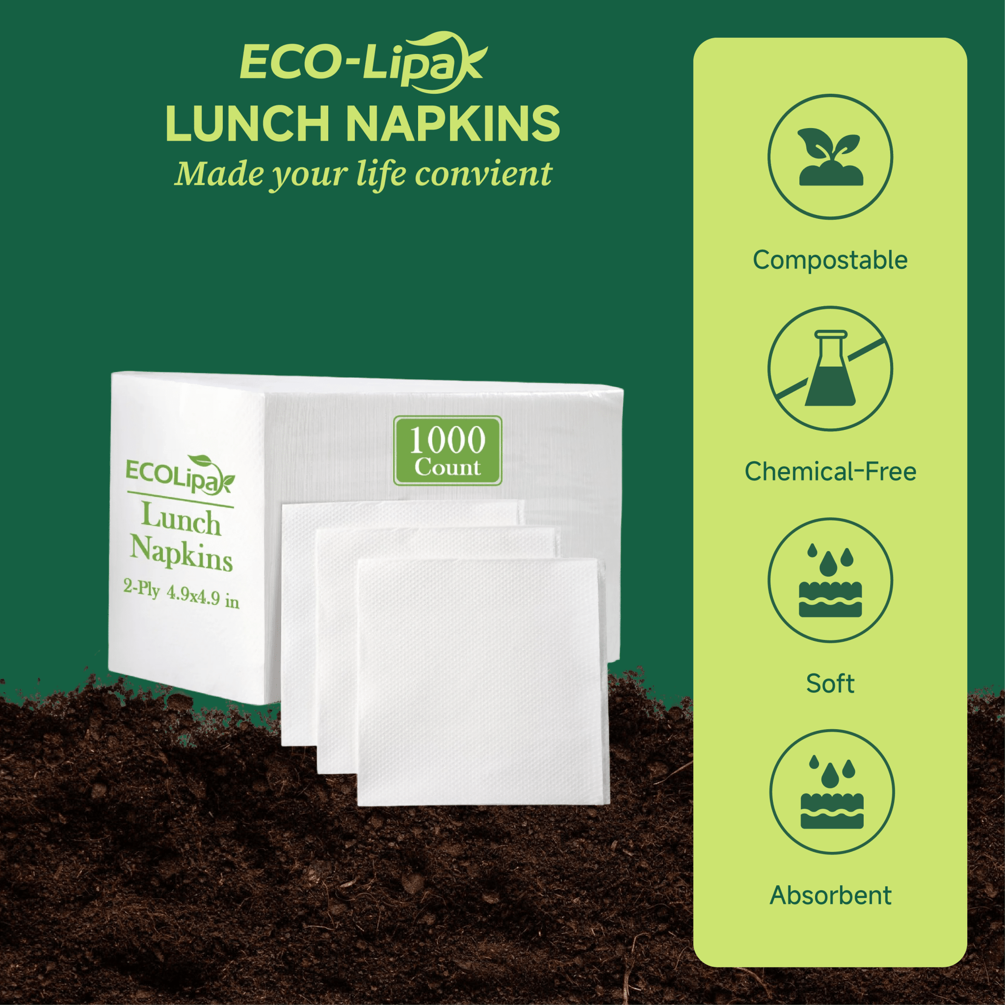 2 - ply Disposable Multi - Purpose Cocktail Napkins｜Chemical - Free, Toxin - Free - ECO - Lipak