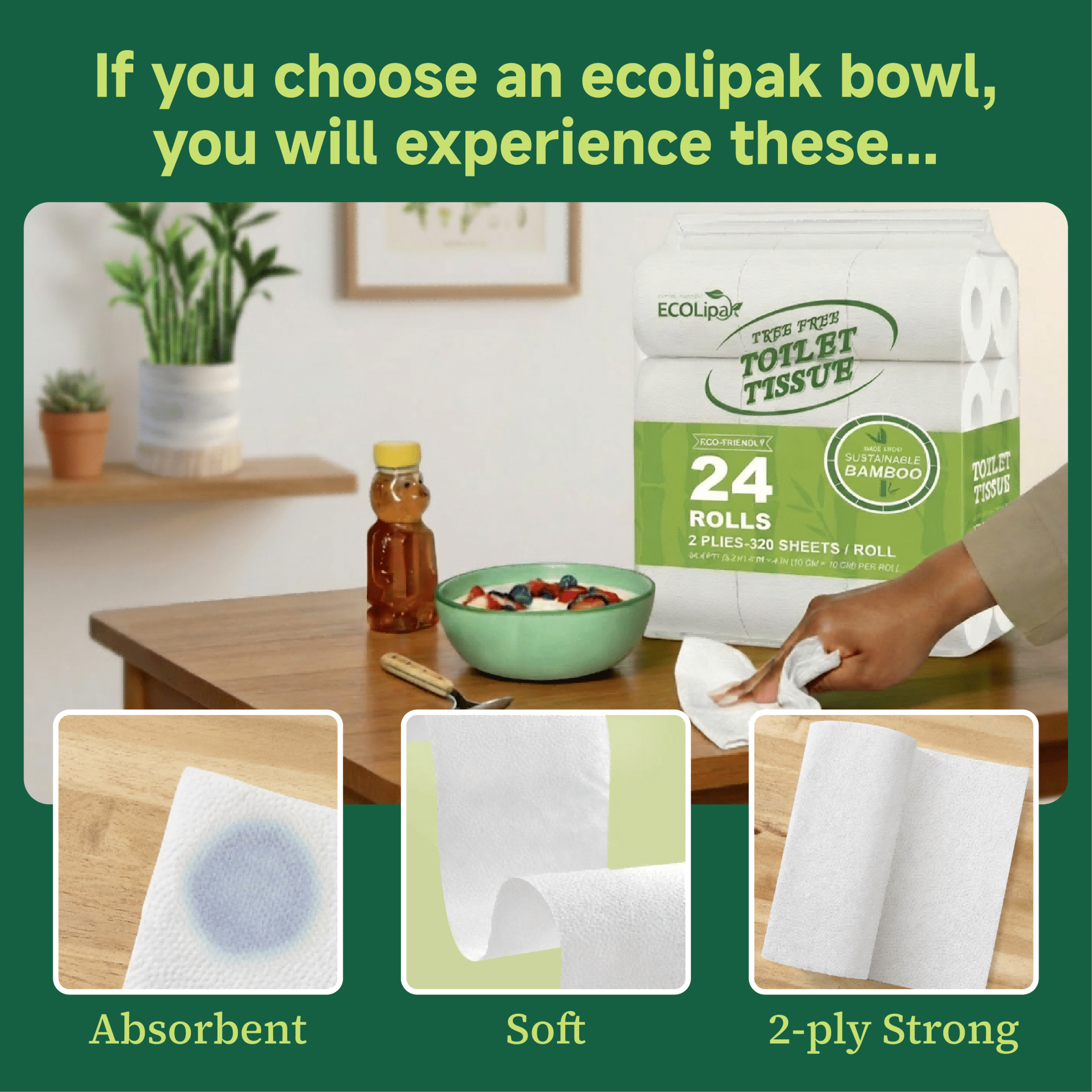 2 - ply Soft Absorbent Bamboo Toilet Paper | PFAS - Free, Chemical - Free - ECO - Lipak