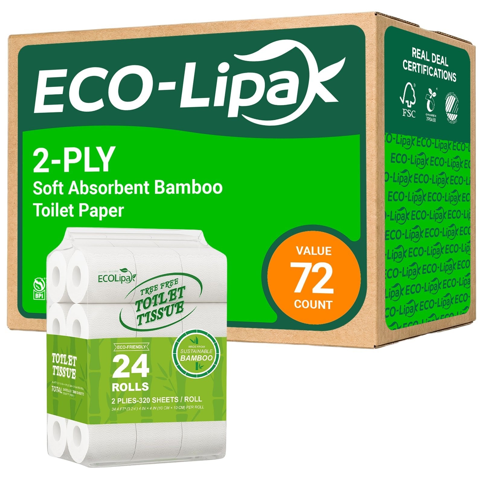 2 - ply Soft Absorbent Bamboo Toilet Paper | PFAS - Free, Chemical - Free - ECOlipak