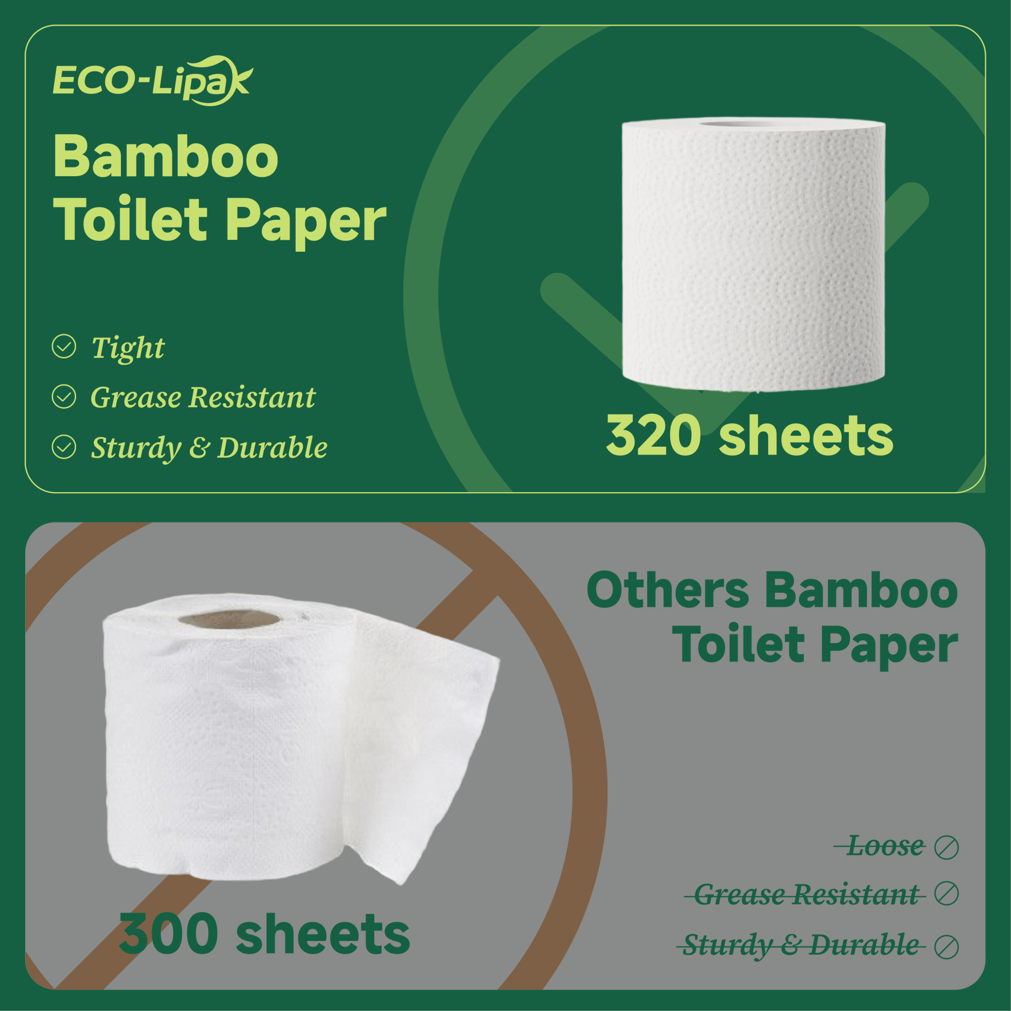 2 - ply Soft Absorbent Bamboo Toilet Paper | PFAS - Free, Chemical - Free - ECO - Lipak