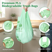 2.6/13 Gallon Easy-Tie Compostable Trash Bags with Handles for Countertop Bins & Pet Mess Cleanup｜BPI Certified, OK Compost - ECO-Lipak
