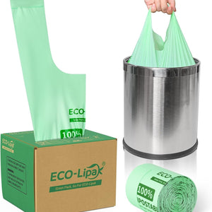 2.6/13 Gallon Easy-Tie Compostable Trash Bags with Handles for Countertop Bins & Pet Mess Cleanup｜BPI Certified, OK Compost - ECO-Lipak