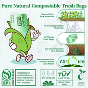 2.6/13 Gallon Easy-Tie Compostable Trash Bags with Handles for Countertop Bins & Pet Mess Cleanup｜BPI Certified, OK Compost - ECO-Lipak