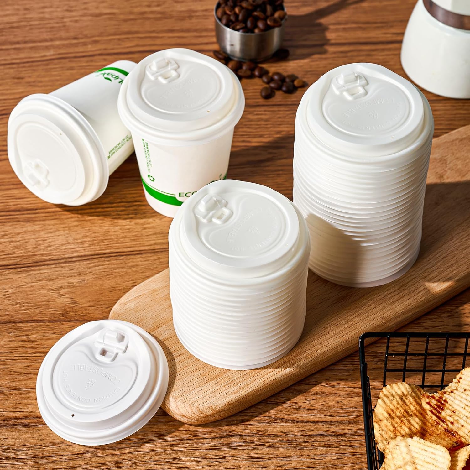 3.15 in Disposable Leak - Proof CPLA Cup Lid｜8oz Fit, Compostable - ECO - Lipak