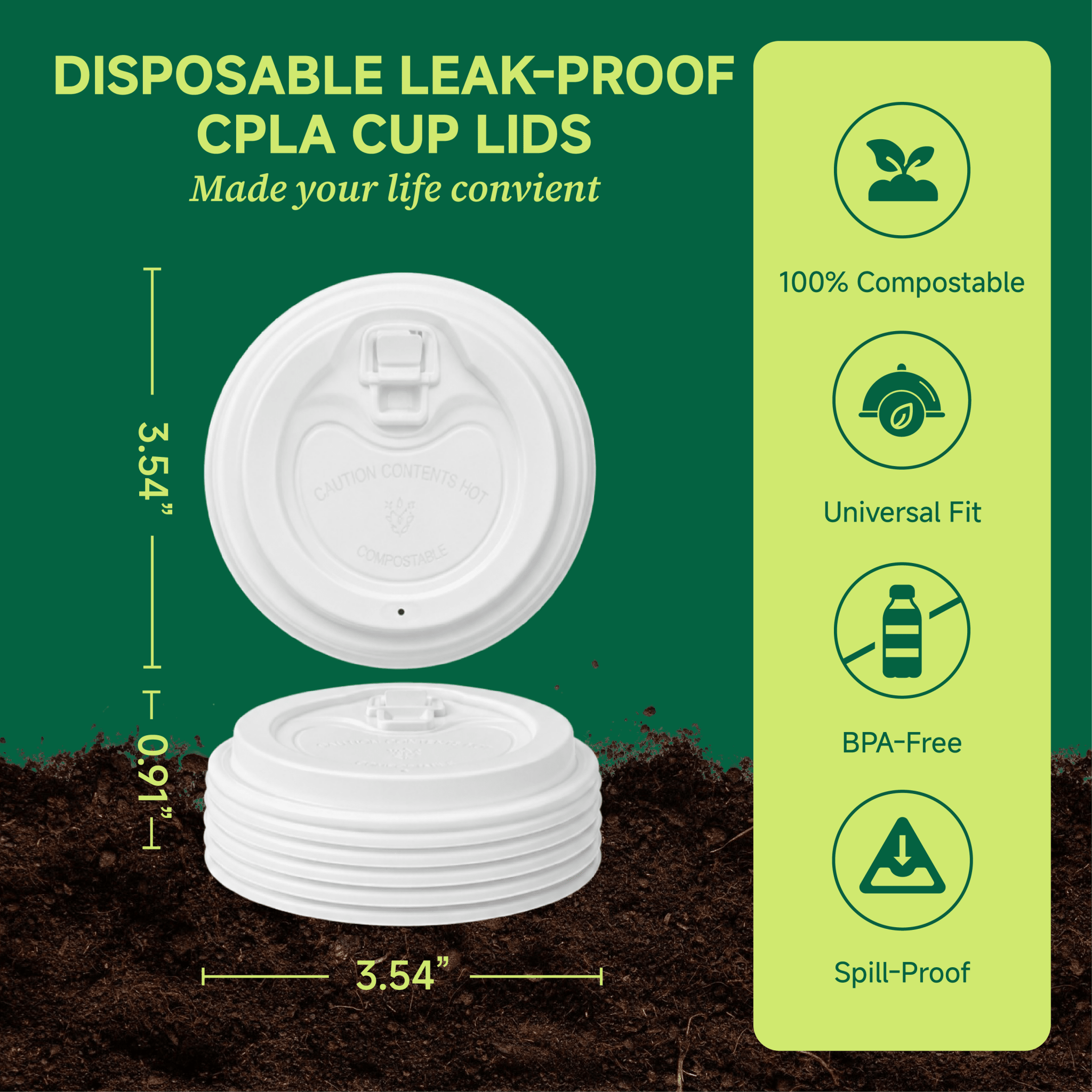 3.54 in Disposable Leak - Proof CPLA Cup Lid｜Universal Fit, Compostable - ECO - Lipak