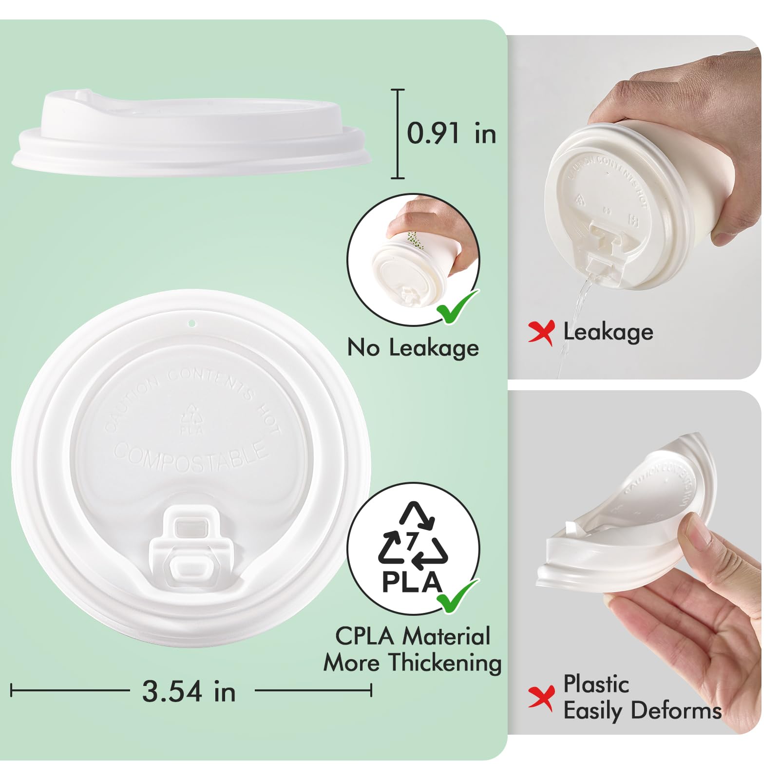 3.54 in Disposable Leak - Proof CPLA Cup Lid｜Universal Fit, Compostable - ECOlipak