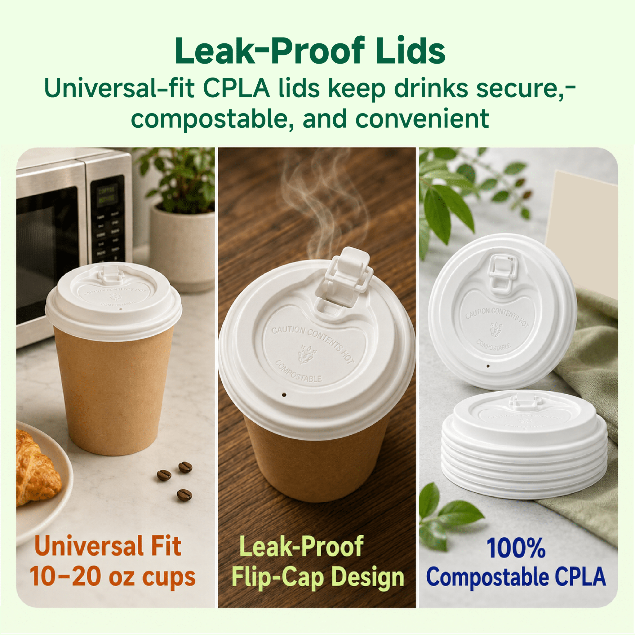 3.54 in Disposable Leak - Proof CPLA Cup Lid｜Universal Fit, Compostable - ECO - Lipak