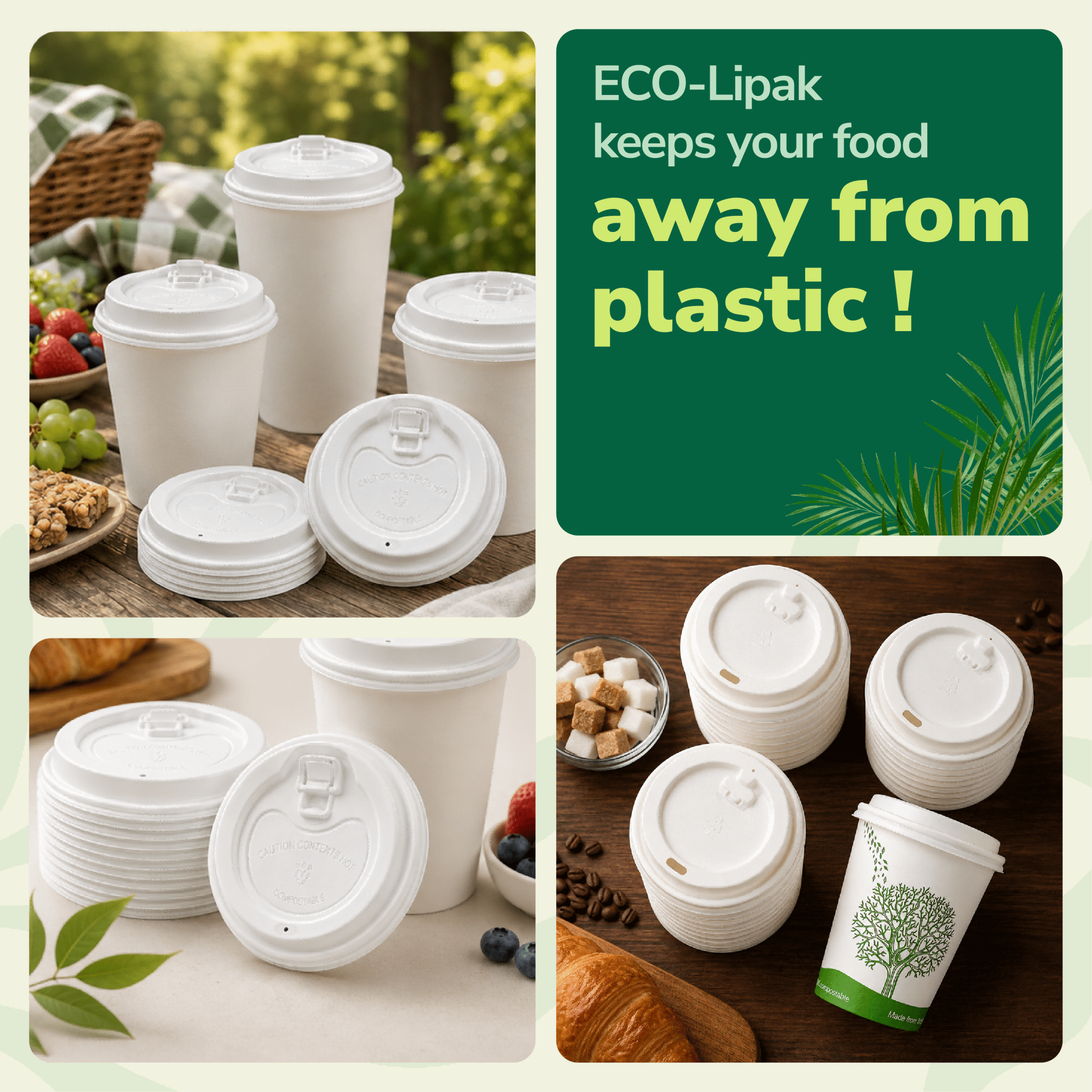 3.54 in Disposable Leak - Proof CPLA Cup Lid｜Universal Fit, Compostable - ECO - Lipak