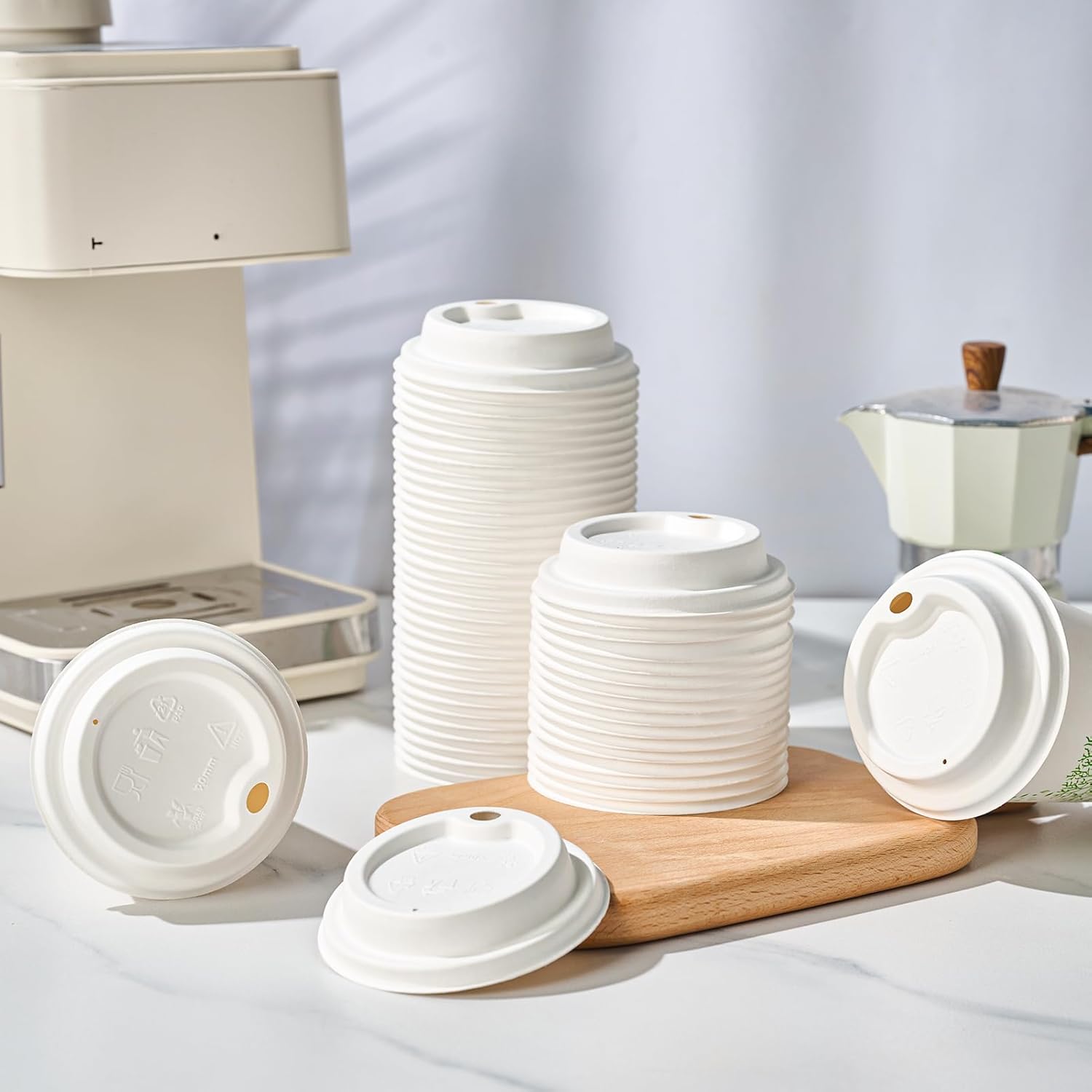 3.54in Disposable Leak - Proof Sugarcane Cup Lid｜Universal Fit, Compostable - ECO - Lipak