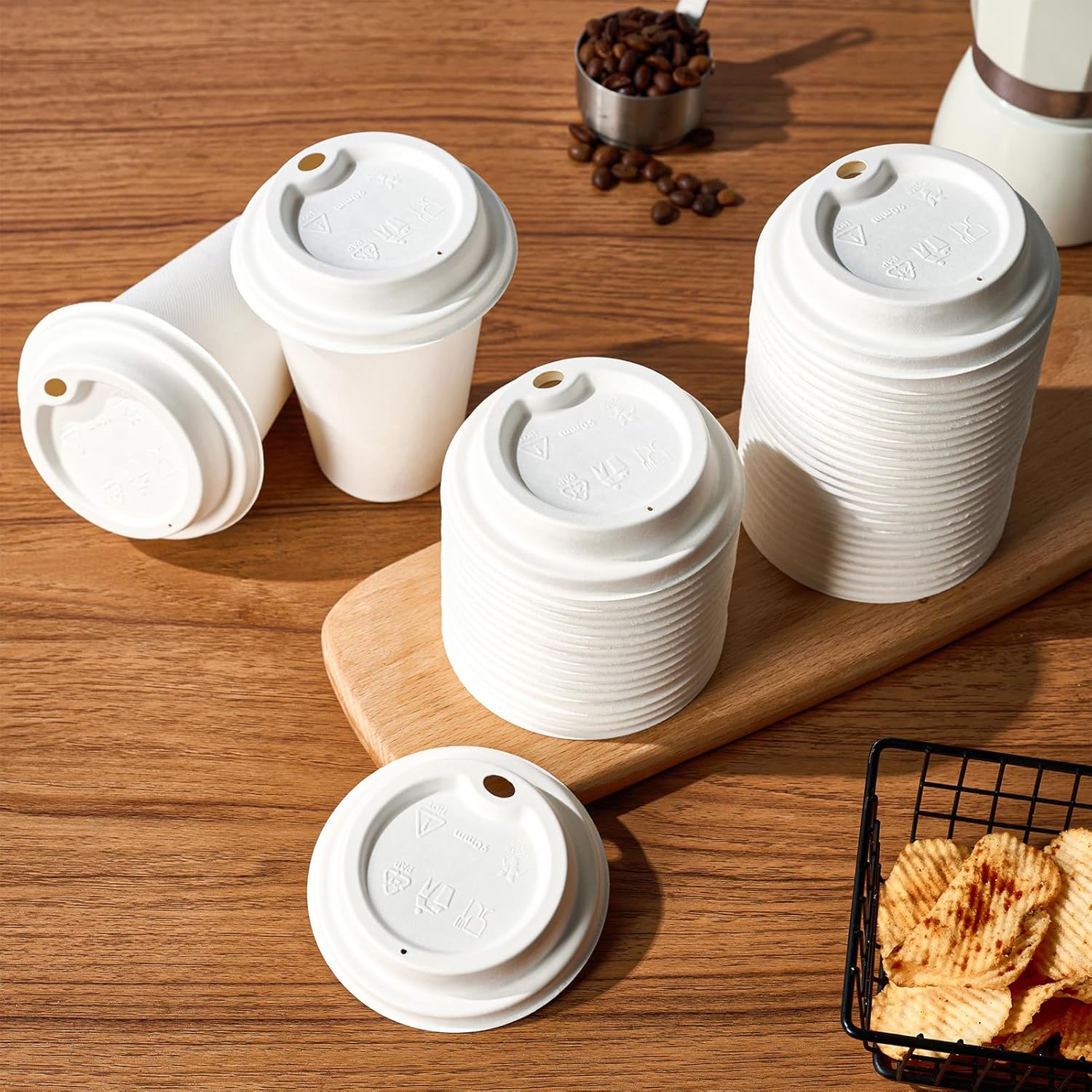 3.54in Disposable Leak - Proof Sugarcane Cup Lid｜Universal Fit, Compostable - ECO - Lipak