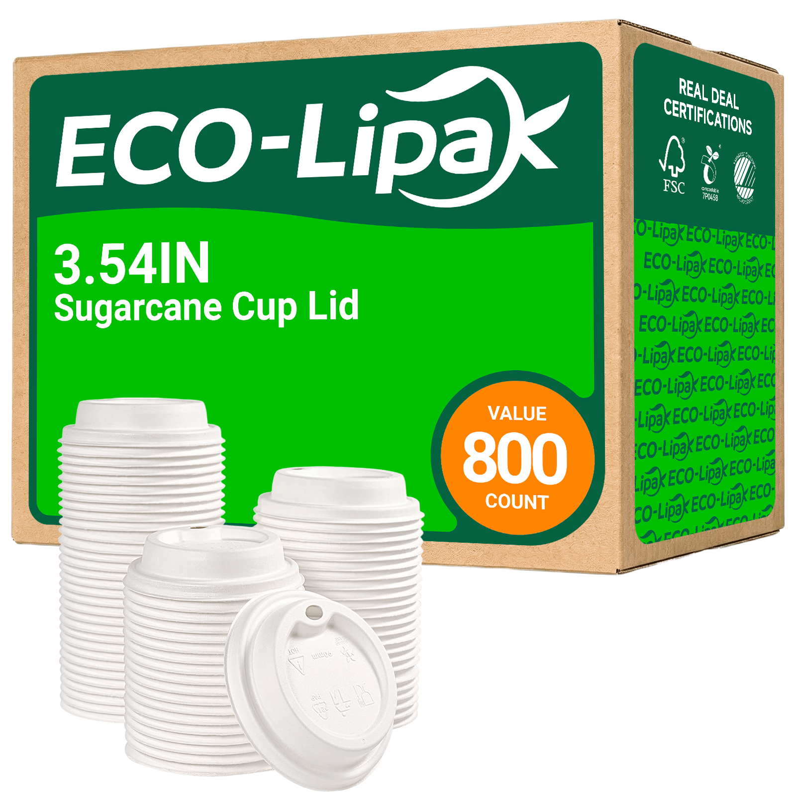 3.54in Disposable Leak - Proof Sugarcane Cup Lid｜Universal Fit, Compostable - ECO - Lipak