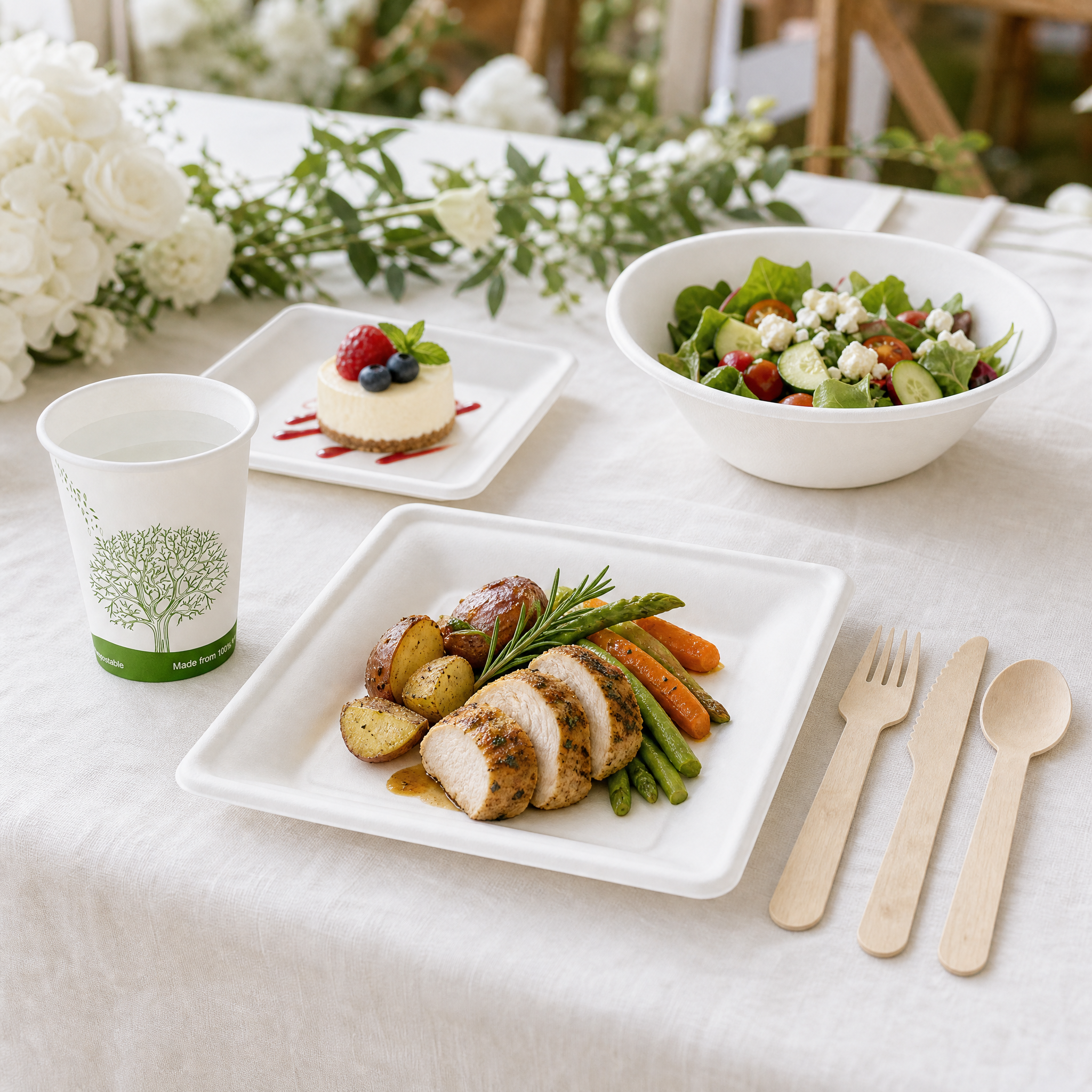 White Multi-Course Tableware Set for Weddings, Receptions & Celebrations