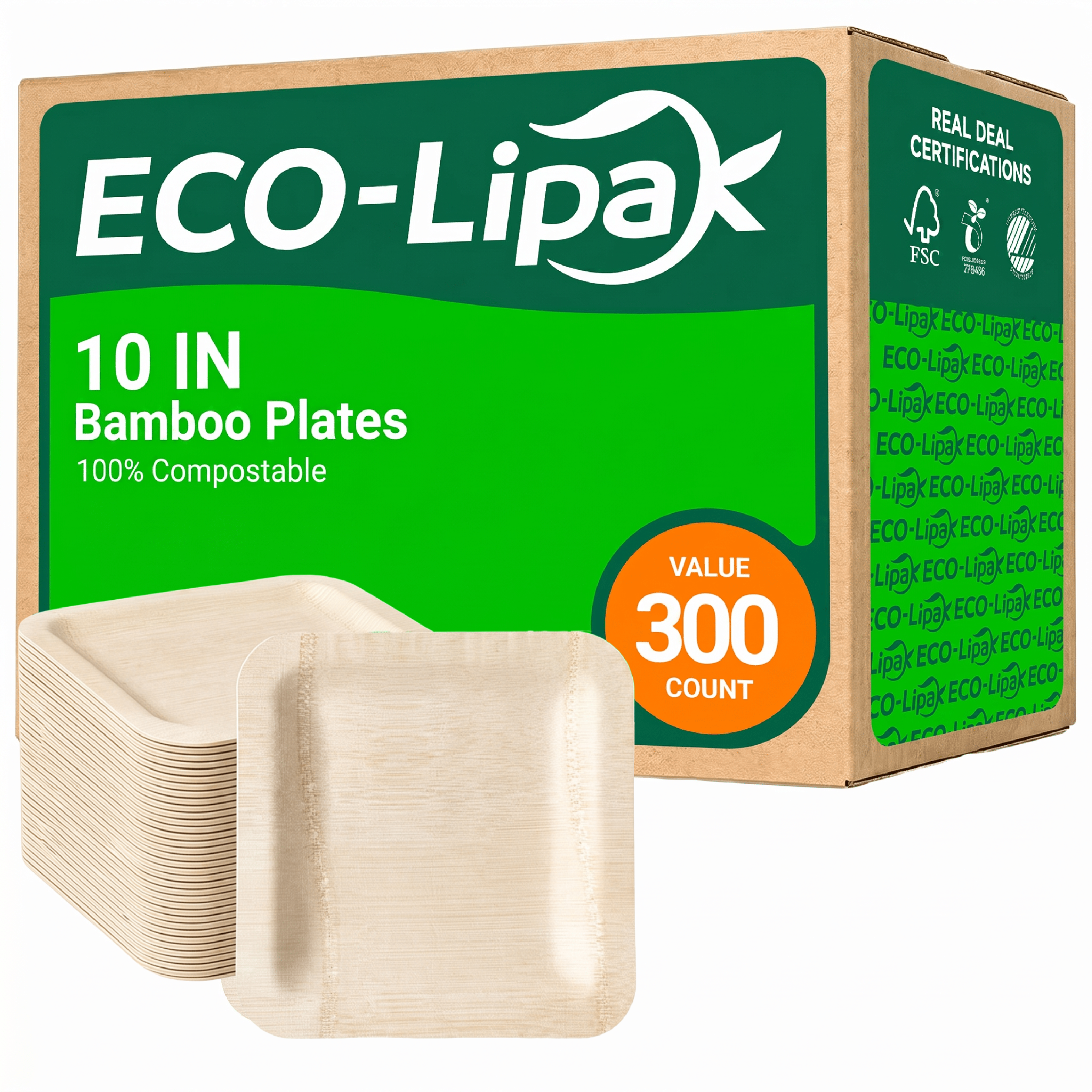 Platos cuadrados prémium de bambú orgánico de 18 cm / 25 cm de diseño de grano fino y resistentes | Sin BPA, no tóxicos