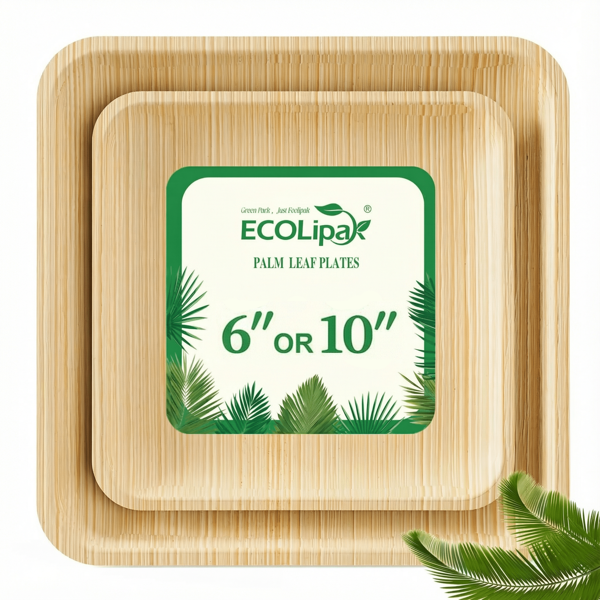  10 in Square Heavy - Duty Compostable Palm Leaf Plate｜Toxin - Free, Plastic - Free - ECOlipak