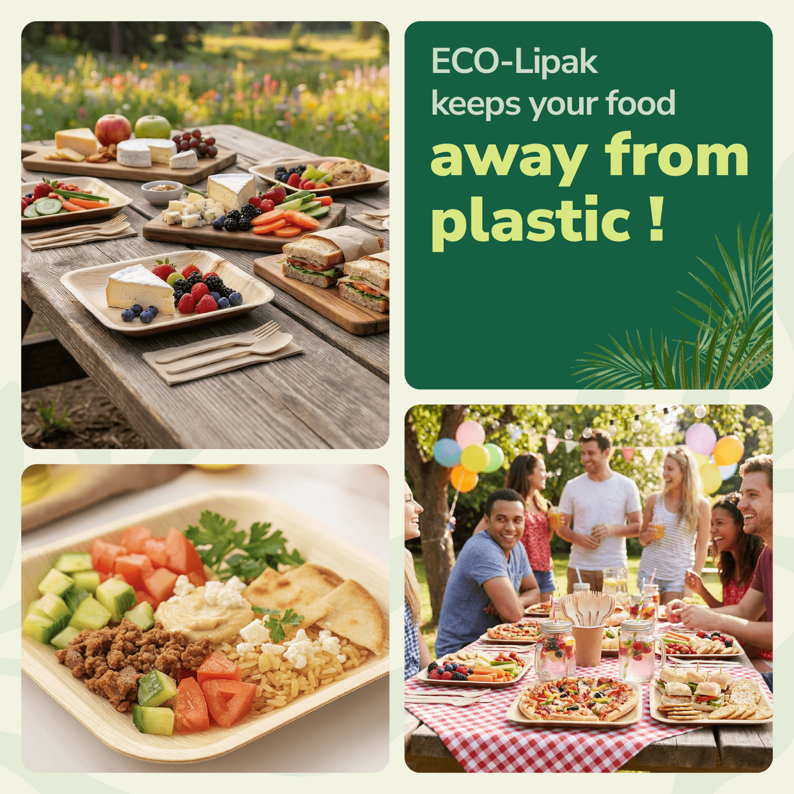 6 in / 10 in Square Heavy - Duty Compostable Palm Leaf Plate｜Toxin - Free, Plastic - Free - ECOlipak